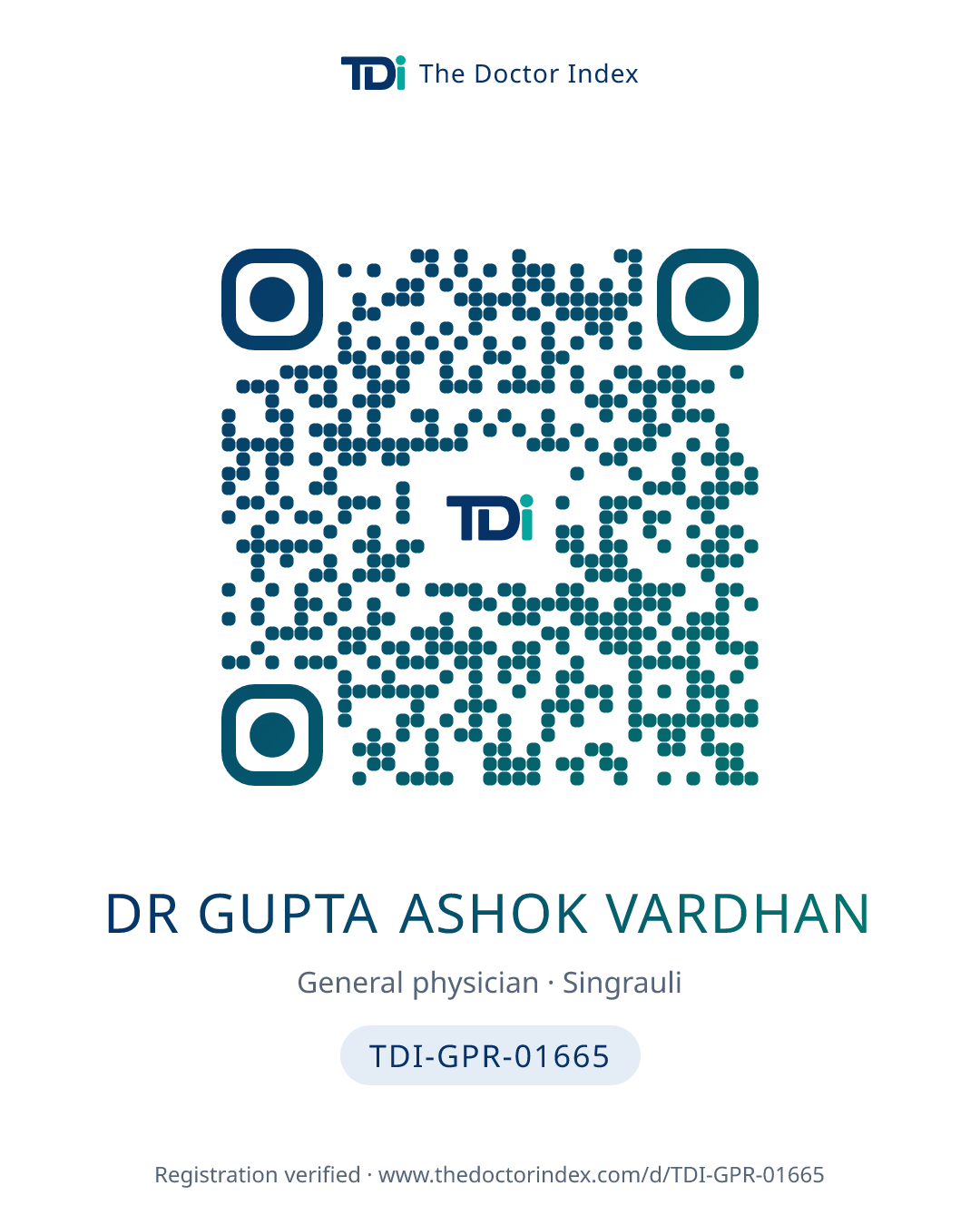 QR card for Dr Gupta Ashok Vardhan, TDI-GPR-01665