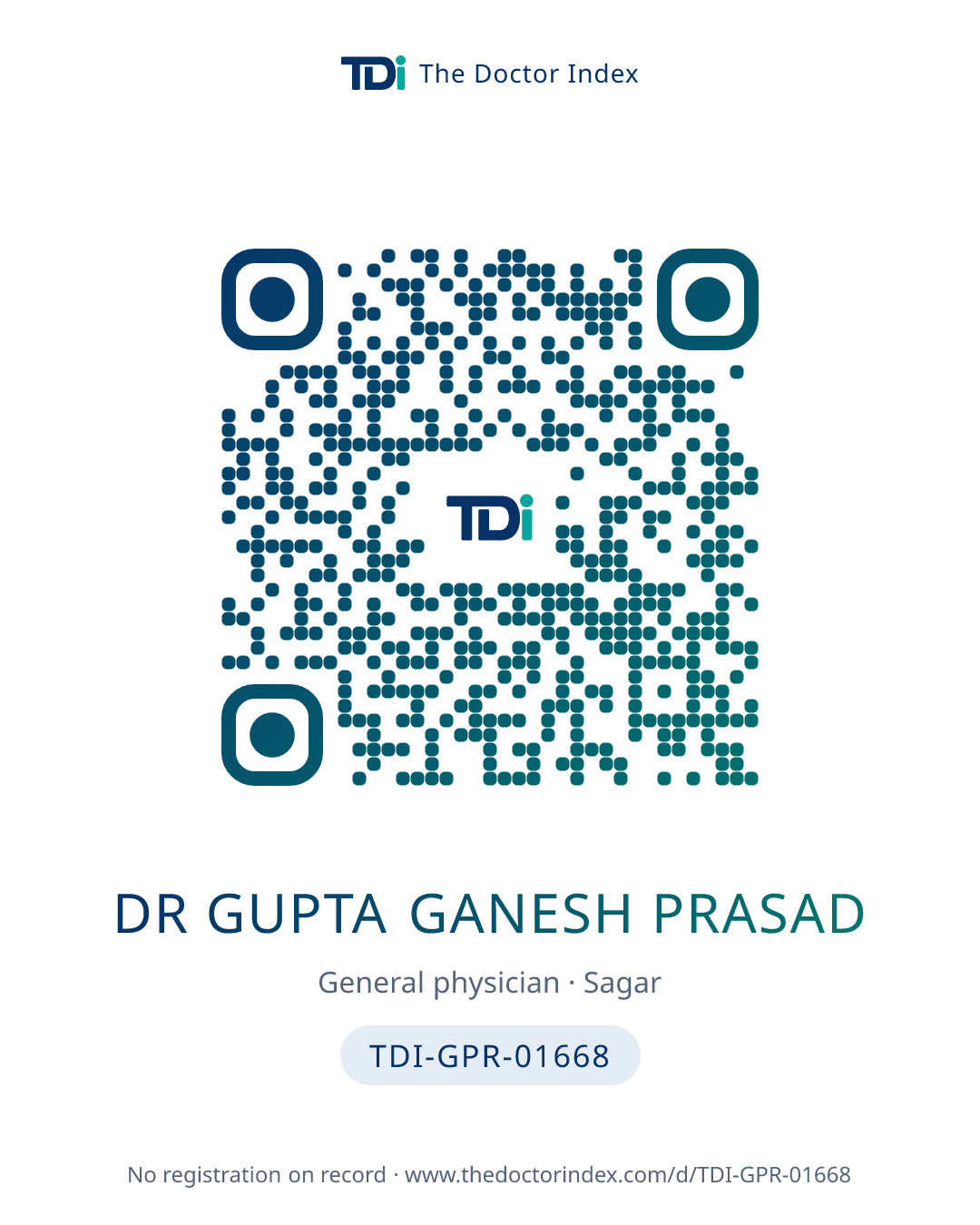 QR card for Dr Gupta Ganesh Prasad, TDI-GPR-01668