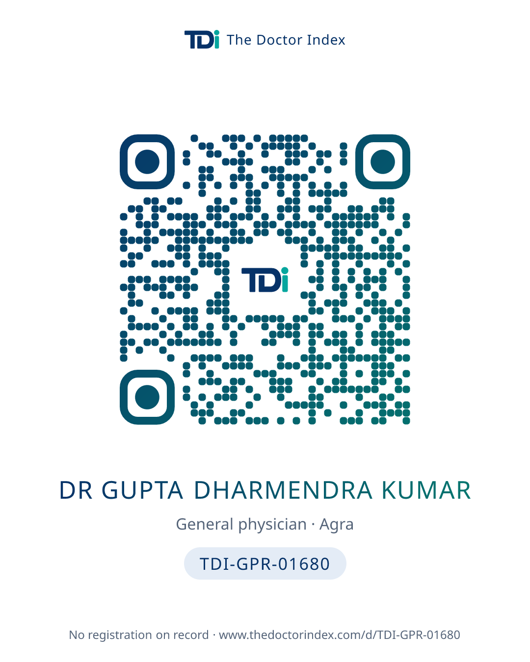 QR card for Dr Gupta Dharmendra Kumar, TDI-GPR-01680
