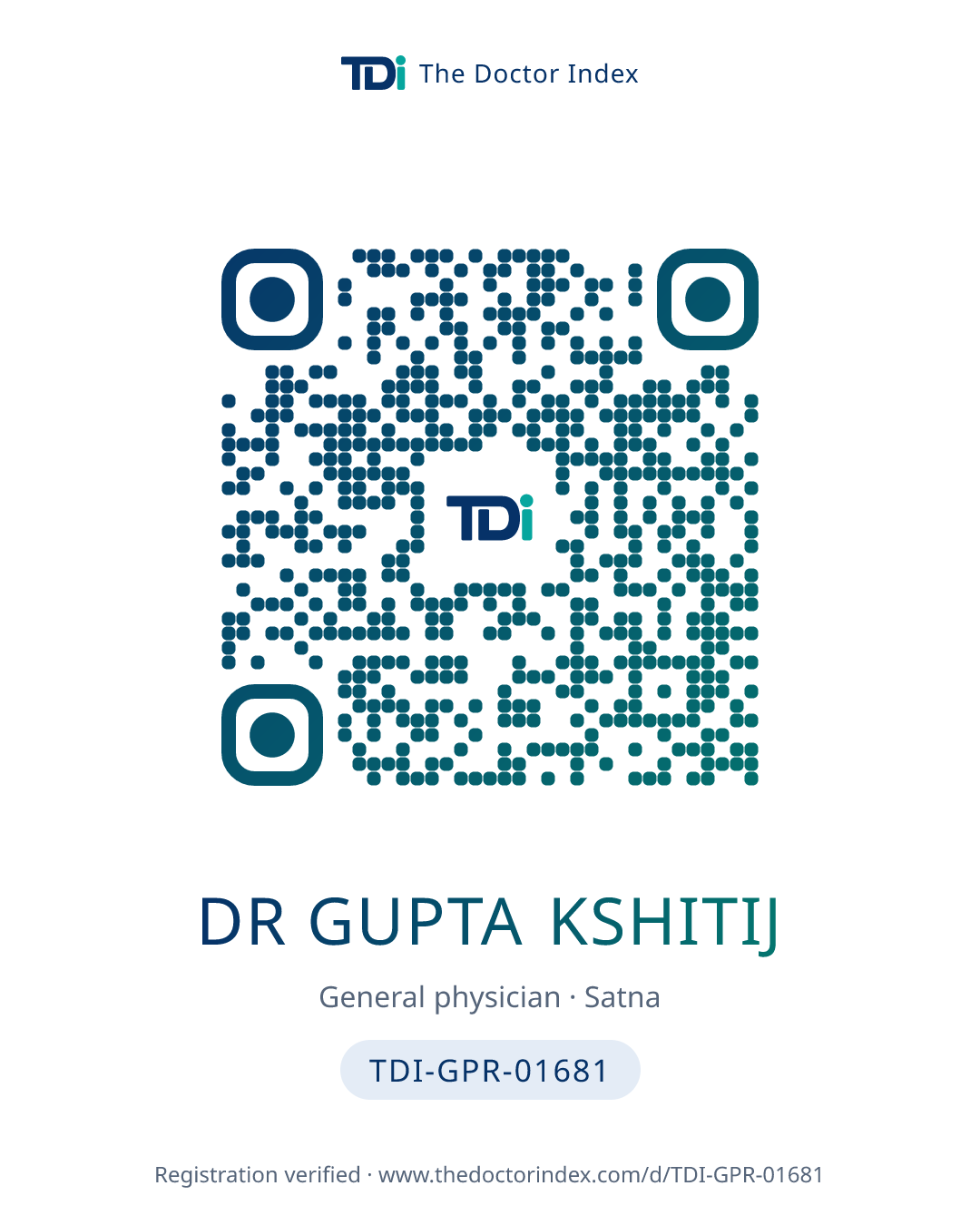QR card for Dr Gupta Kshitij, TDI-GPR-01681
