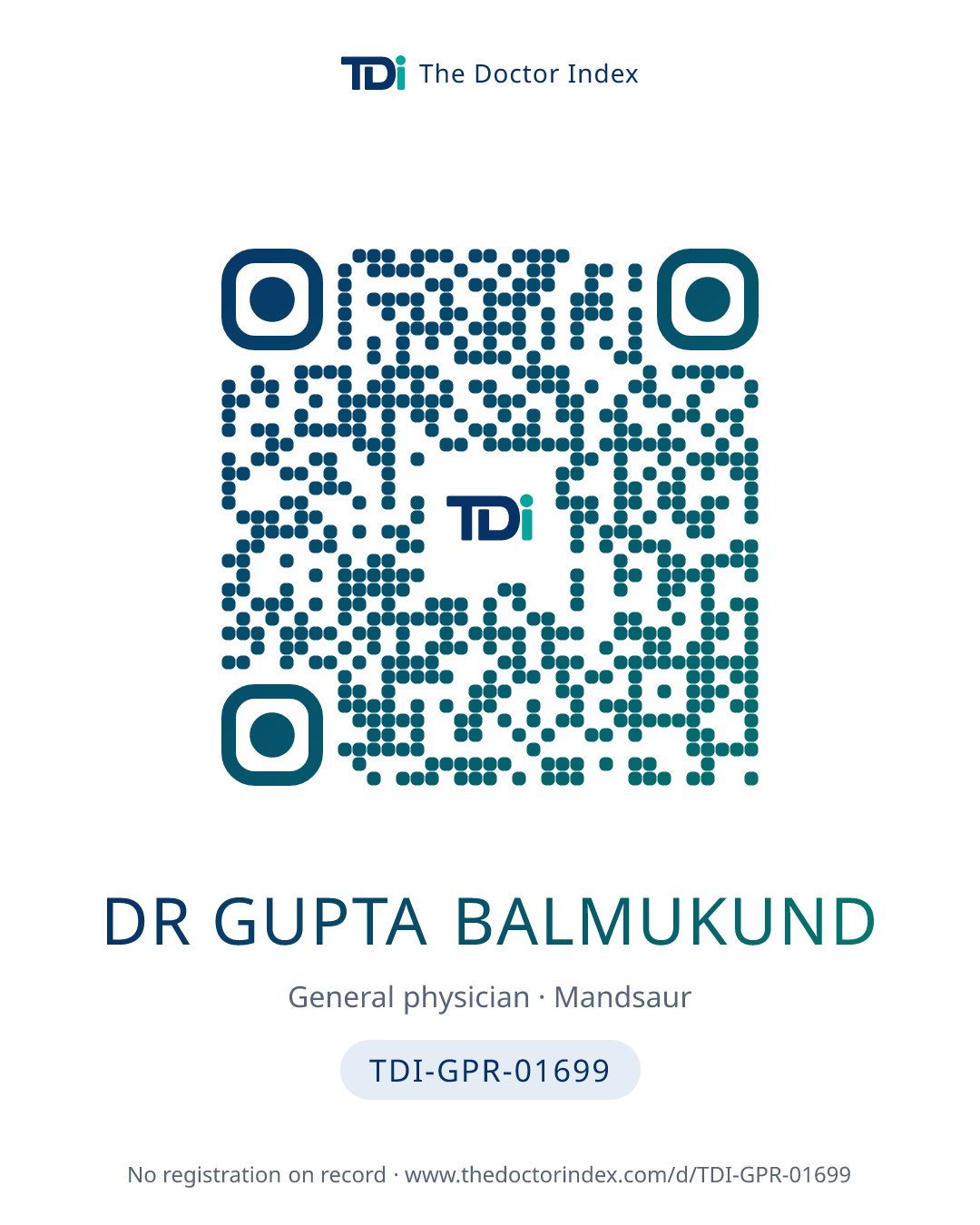 QR card for Dr Gupta Balmukund, TDI-GPR-01699