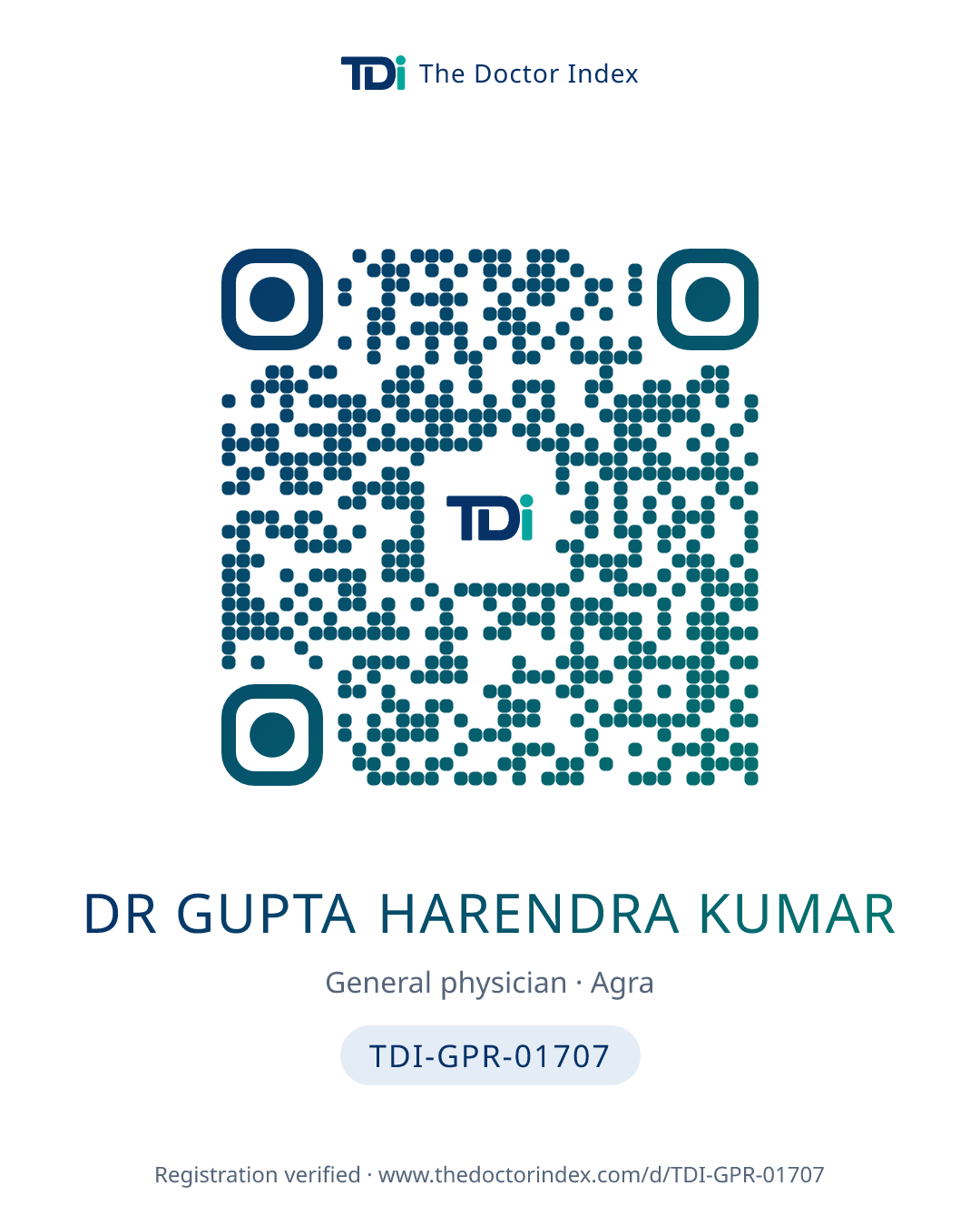 QR card for Dr Gupta Harendra Kumar, TDI-GPR-01707