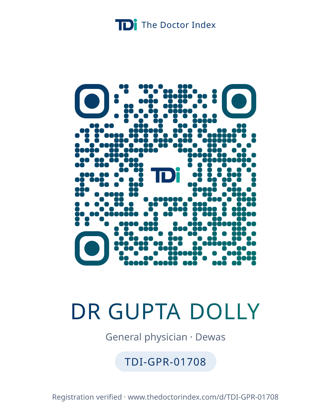 QR card for Dr Gupta Dolly, TDI-GPR-01708