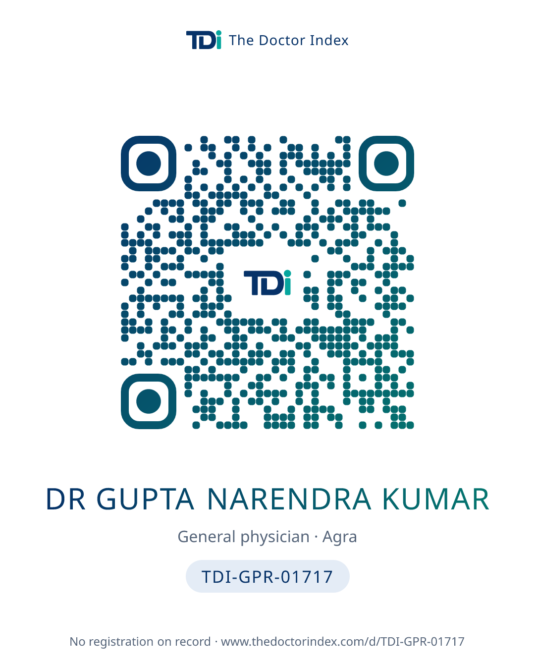 QR card for Dr Gupta Narendra Kumar, TDI-GPR-01717