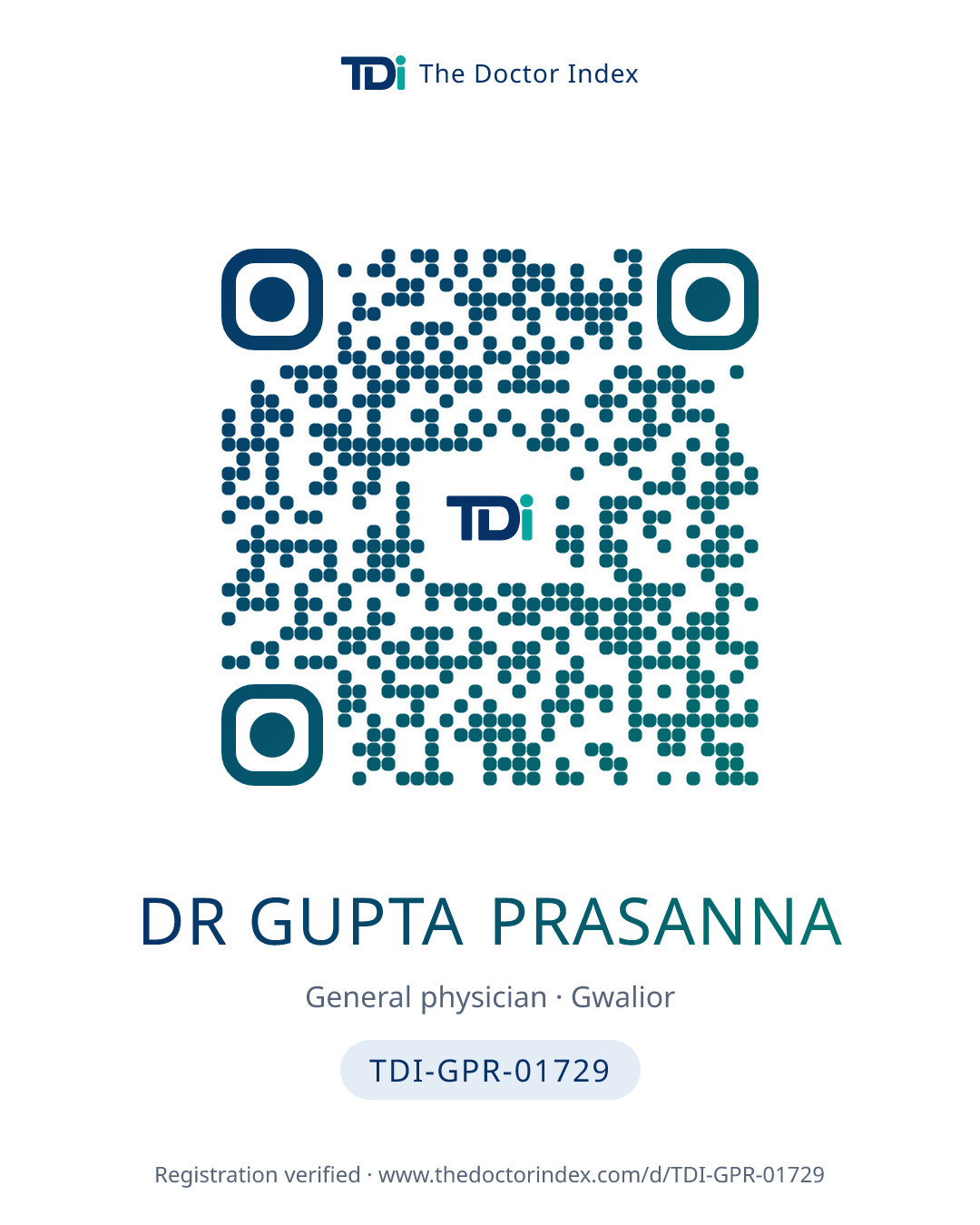 QR card for Dr Gupta Prasanna, TDI-GPR-01729