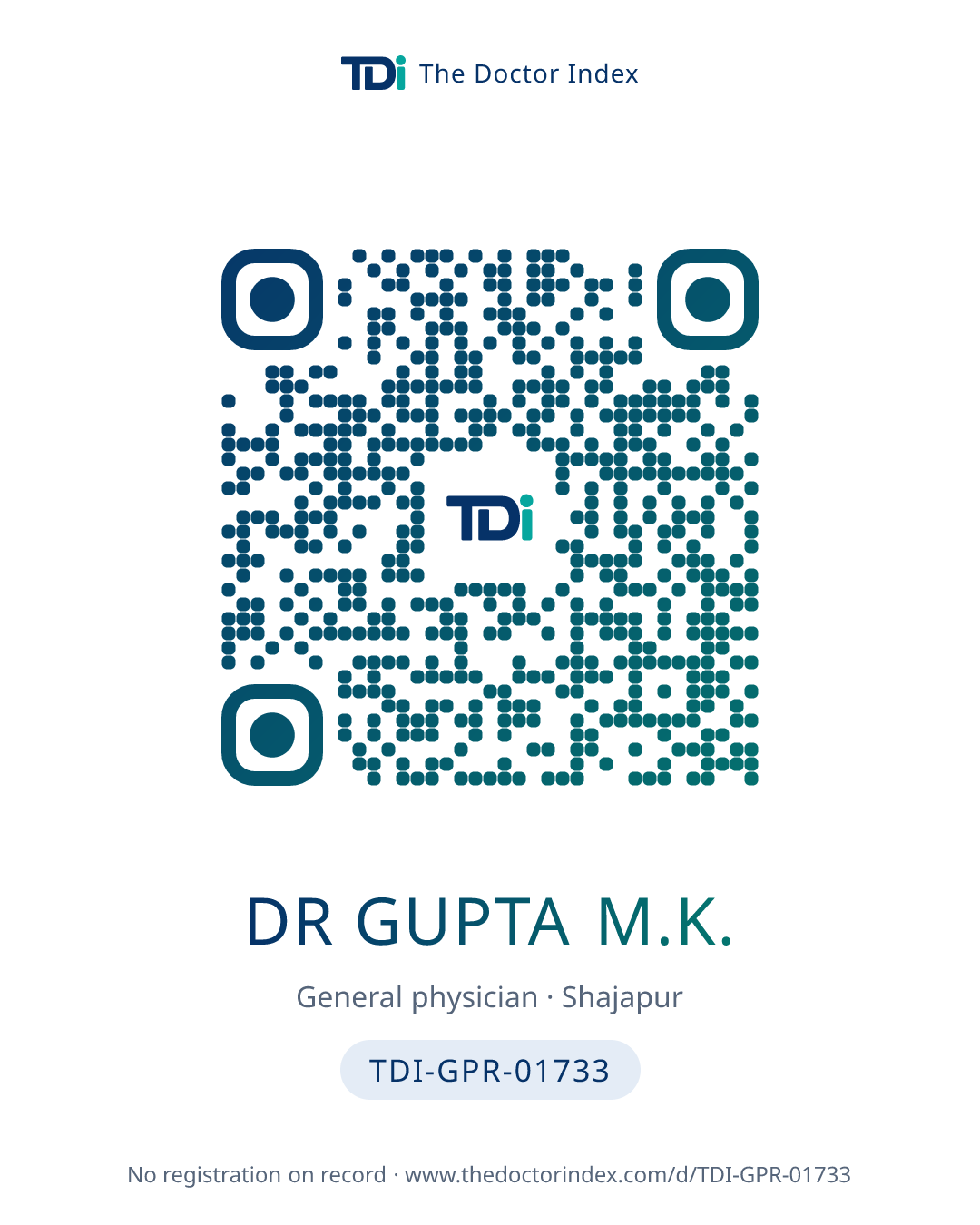 QR card for Dr Gupta M.K., TDI-GPR-01733
