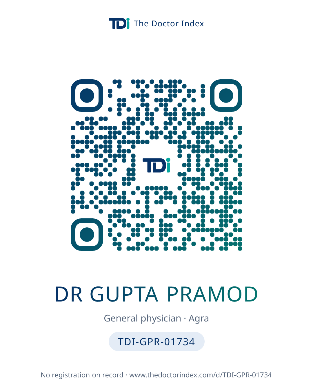 QR card for Dr Gupta Pramod, TDI-GPR-01734