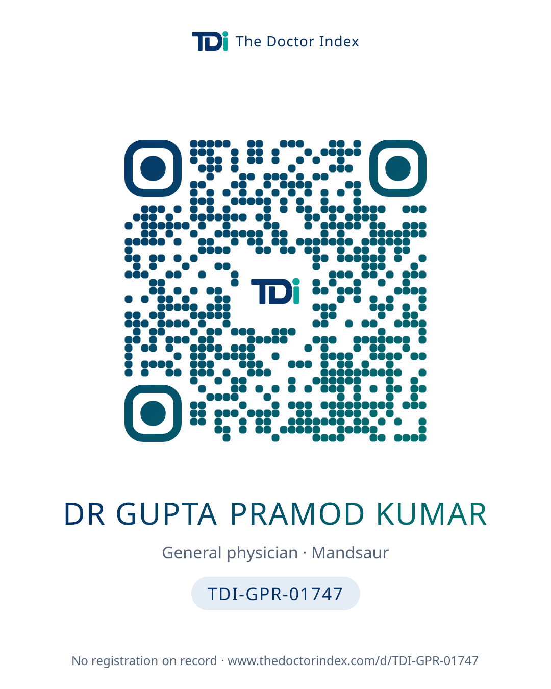 QR card for Dr Gupta Pramod Kumar, TDI-GPR-01747