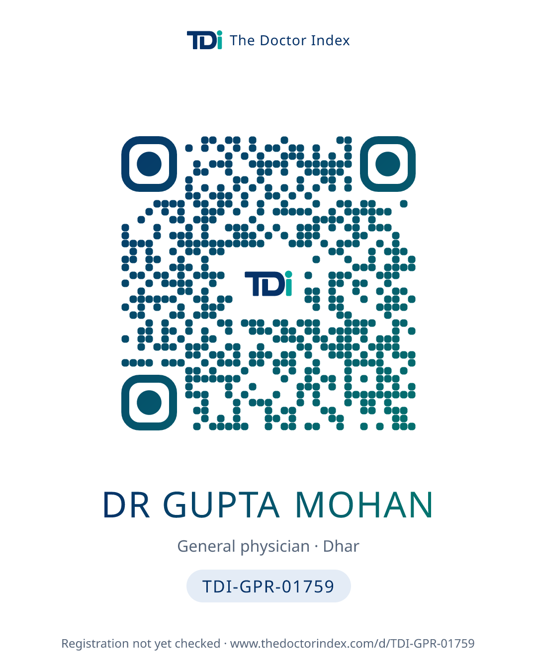 QR card for Dr Gupta Mohan, TDI-GPR-01759