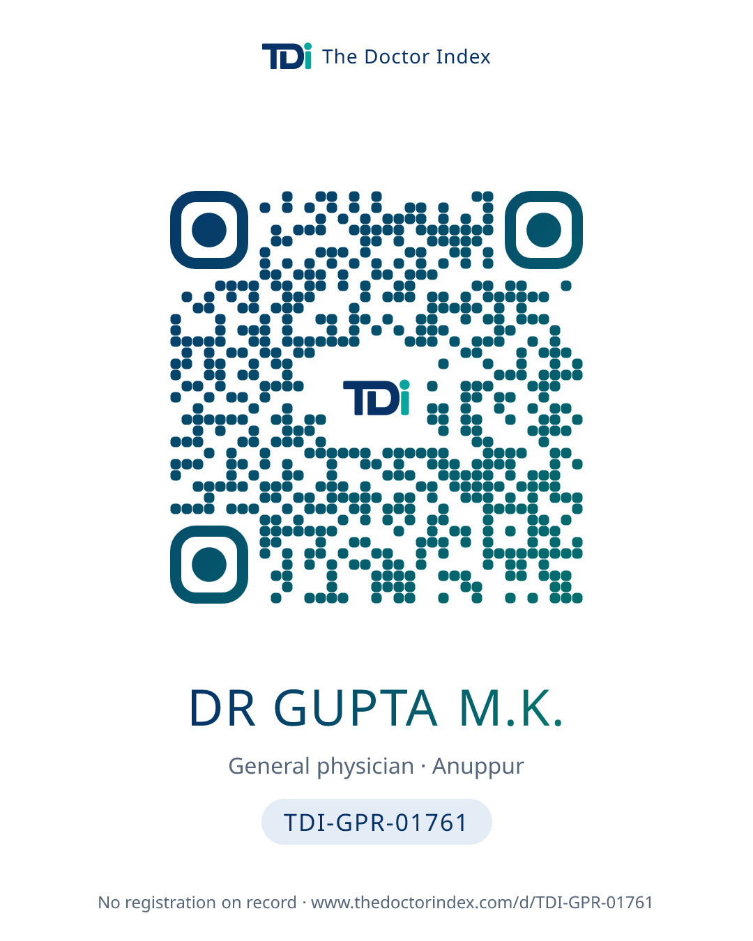 QR card for Dr Gupta M.K., TDI-GPR-01761