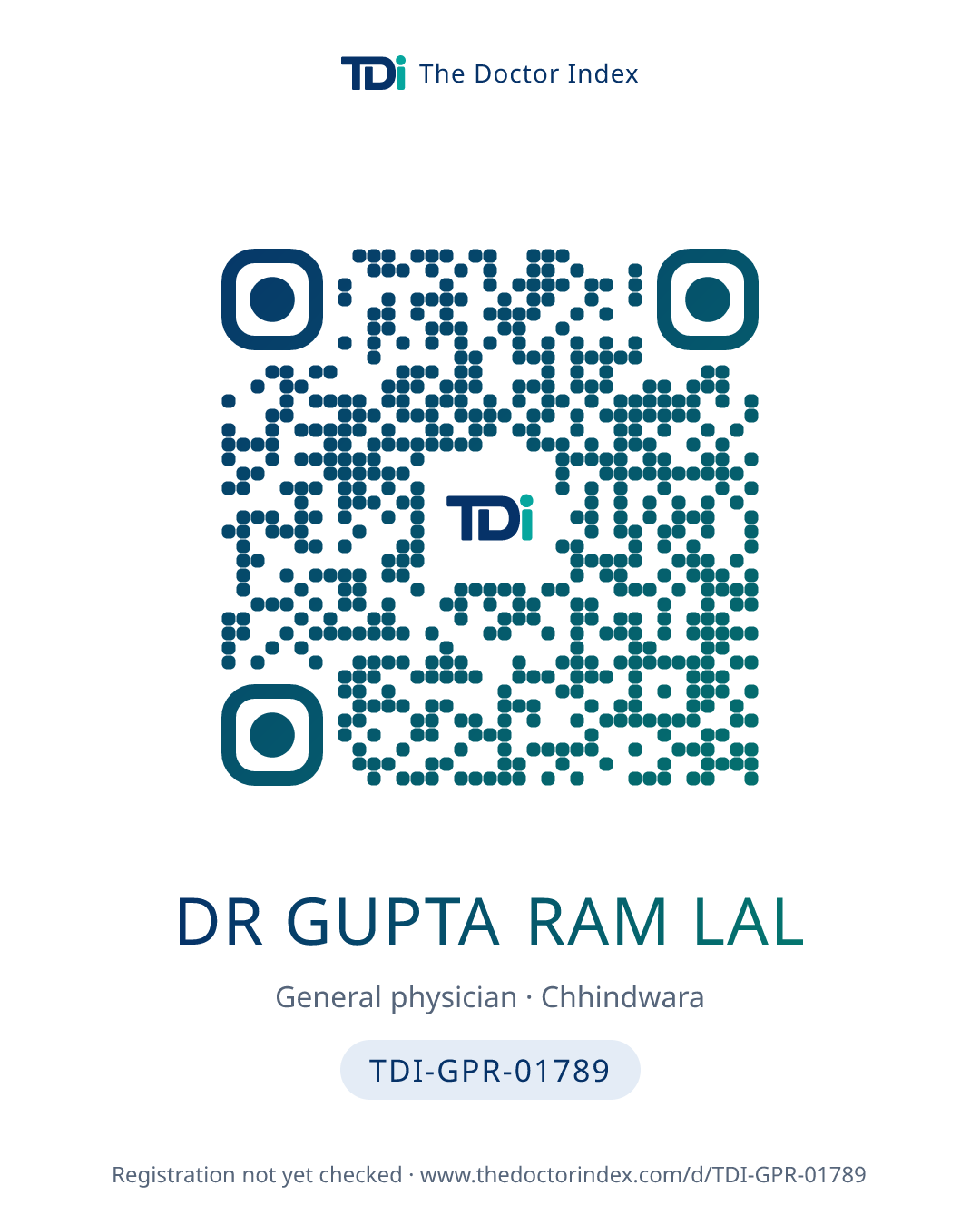 QR card for Dr Gupta Ram Lal, TDI-GPR-01789