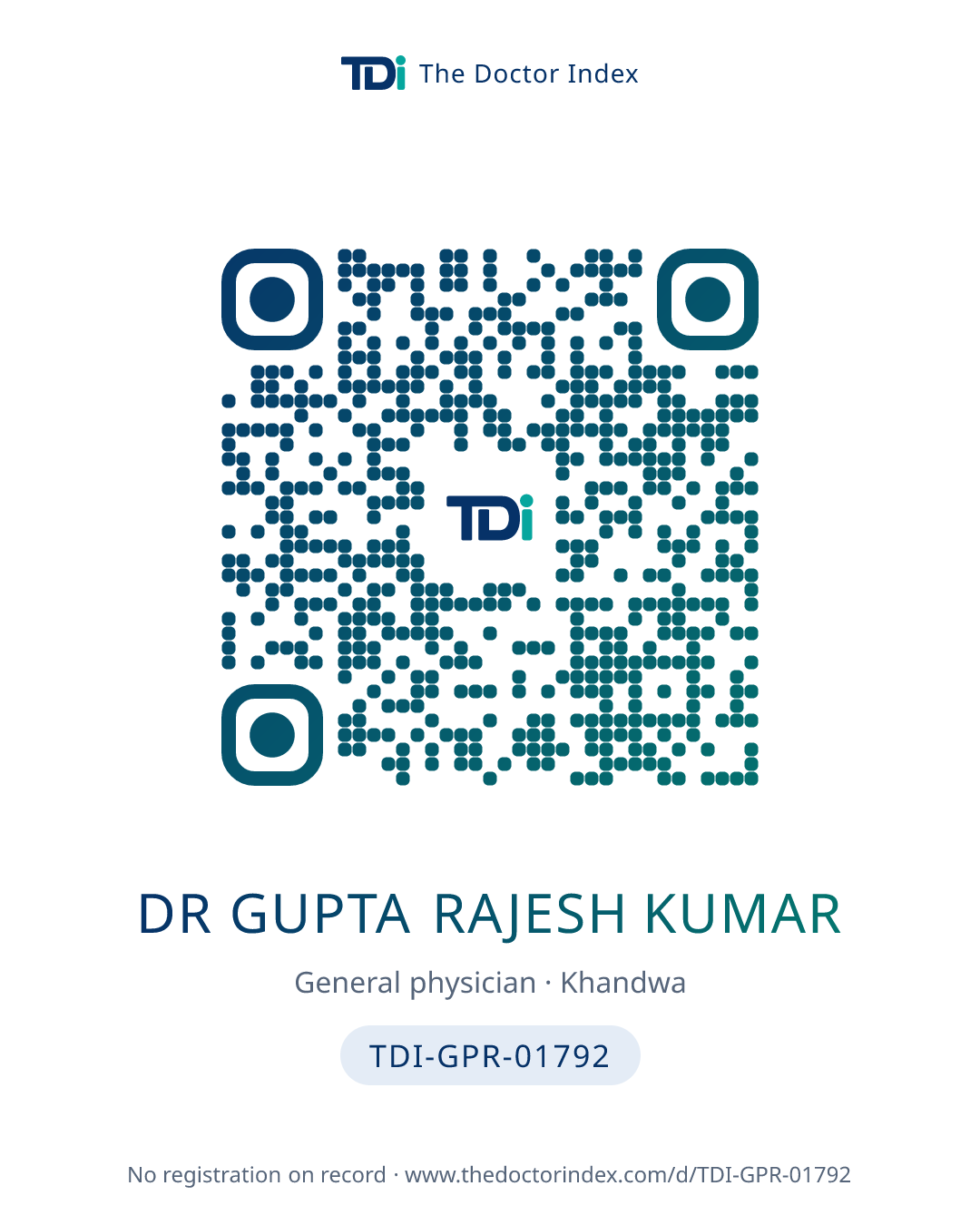 QR card for Dr Gupta Rajesh Kumar, TDI-GPR-01792