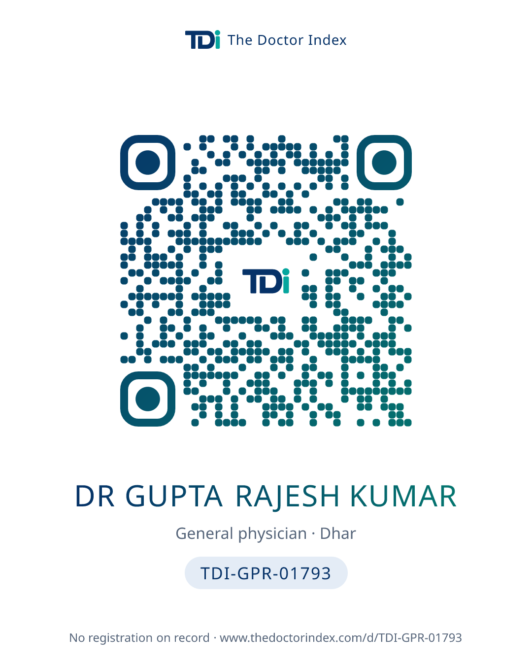 QR card for Dr Gupta Rajesh Kumar, TDI-GPR-01793