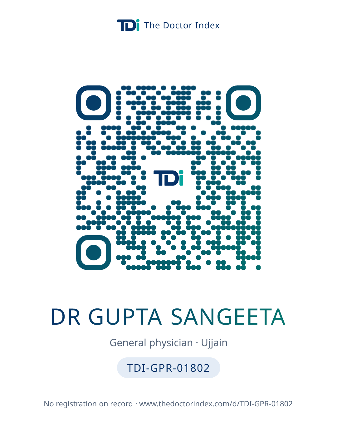 QR card for Dr Gupta Sangeeta, TDI-GPR-01802