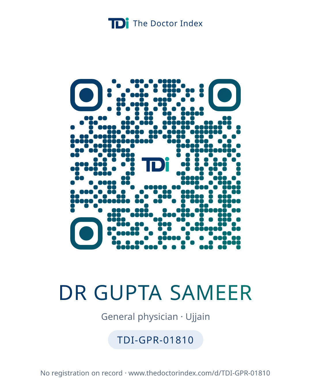 QR card for Dr Gupta Sameer, TDI-GPR-01810