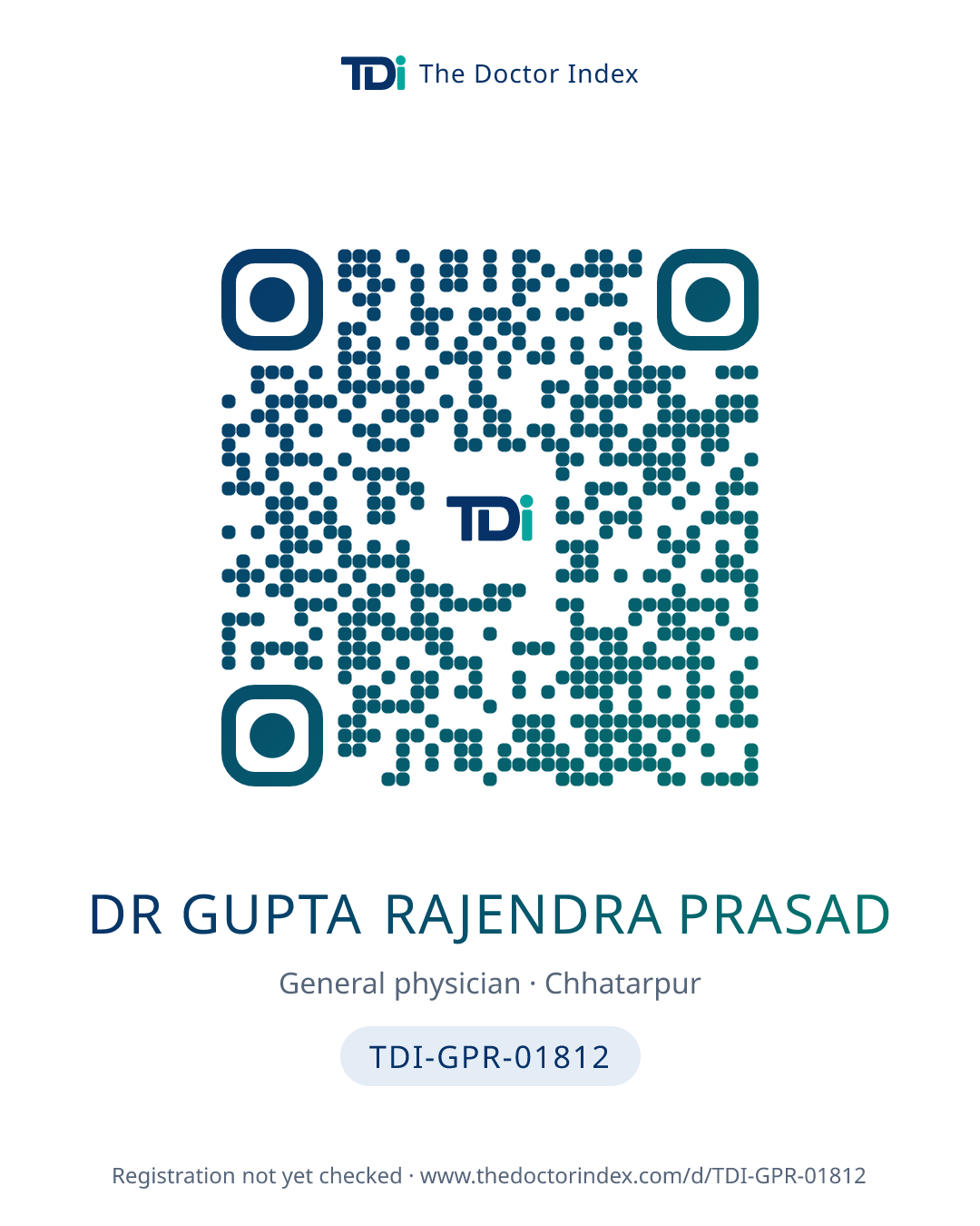 QR card for Dr Gupta Rajendra Prasad, TDI-GPR-01812