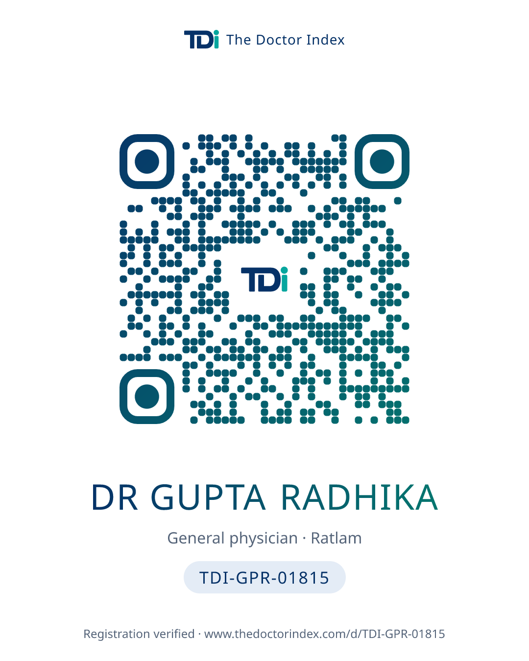 QR card for Dr Gupta Radhika, TDI-GPR-01815
