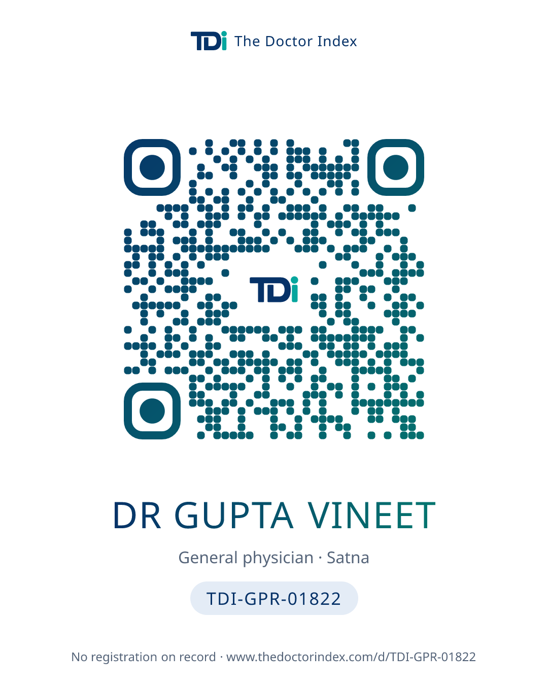 QR card for Dr Gupta Vineet, TDI-GPR-01822