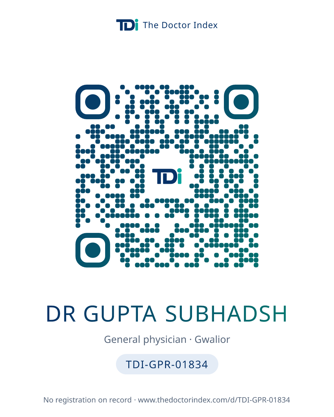 QR card for Dr Gupta Subhadsh, TDI-GPR-01834