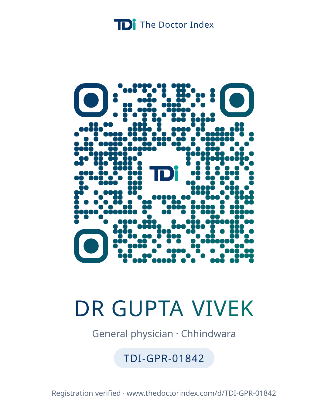 QR card for Dr Gupta Vivek, TDI-GPR-01842