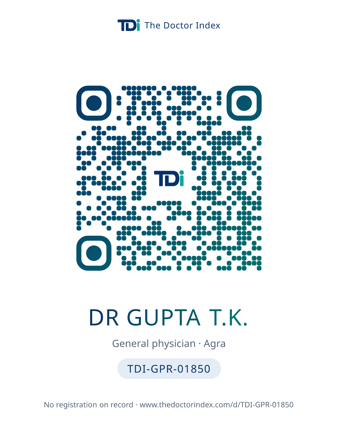 QR card for Dr Gupta T.K., TDI-GPR-01850