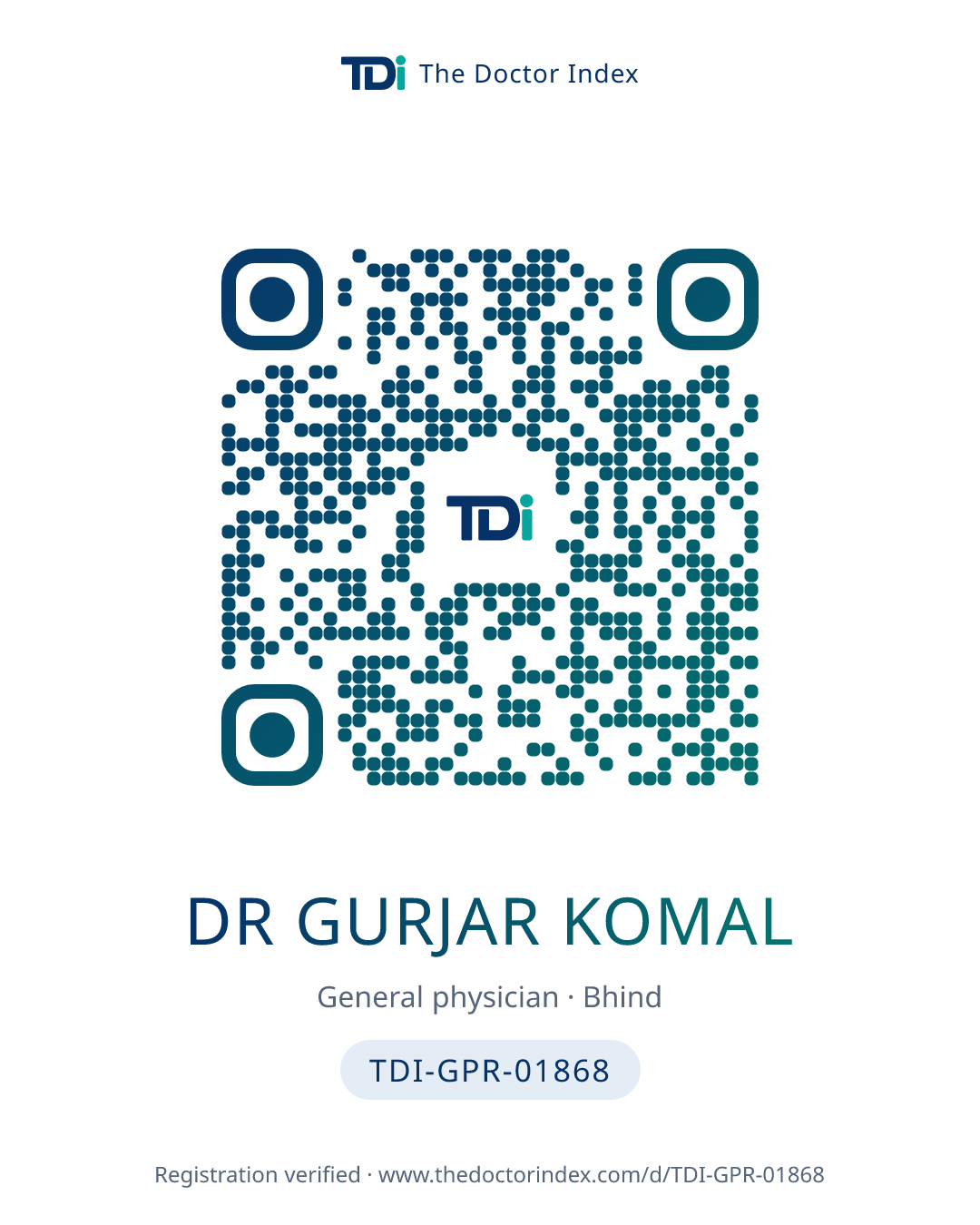 QR card for Dr Gurjar Komal, TDI-GPR-01868