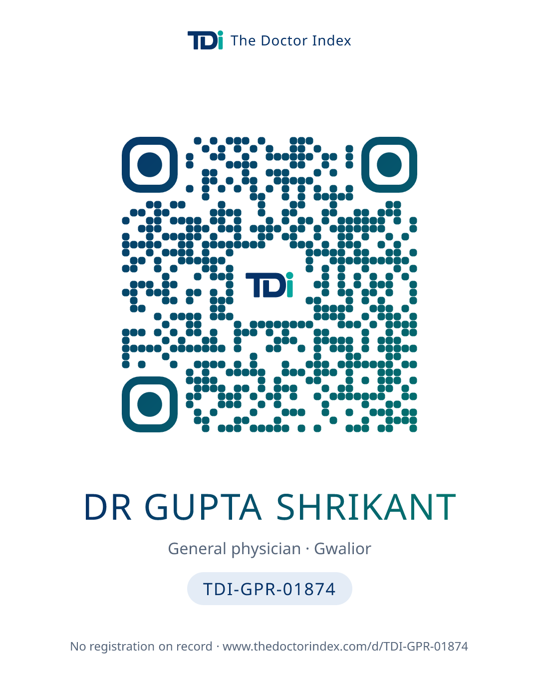 QR card for Dr Gupta Shrikant, TDI-GPR-01874