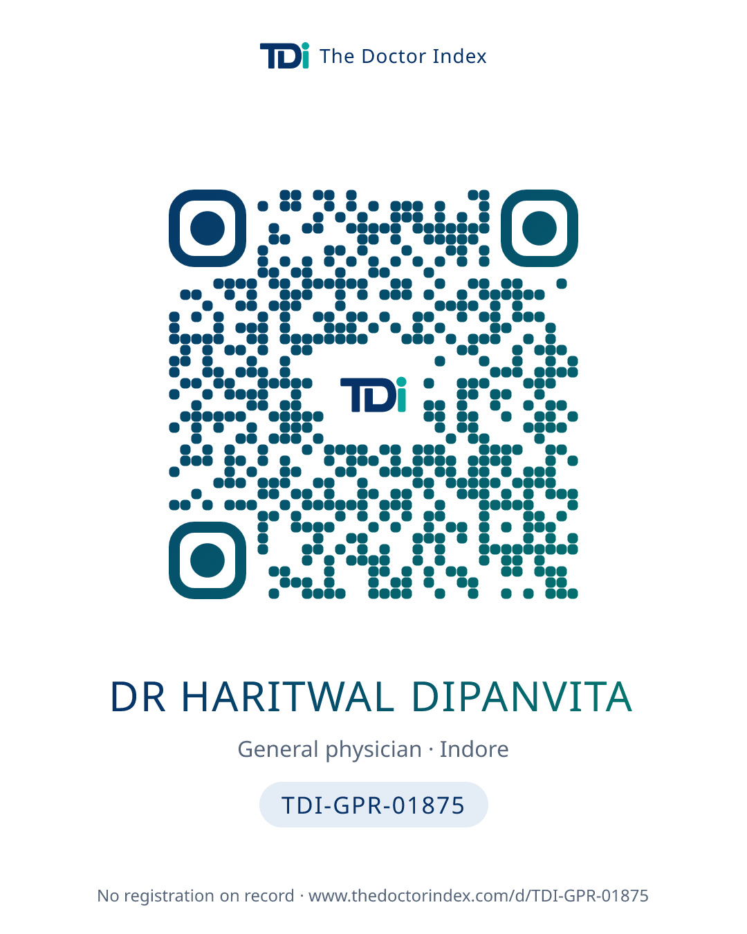 QR card for Dr Haritwal Dipanvita, TDI-GPR-01875