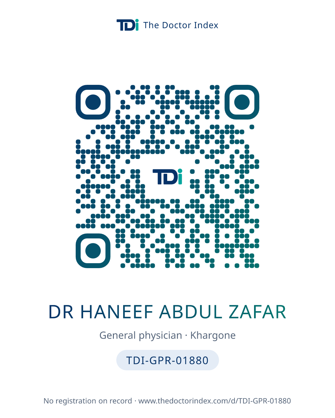 QR card for Dr Haneef Abdul Zafar, TDI-GPR-01880