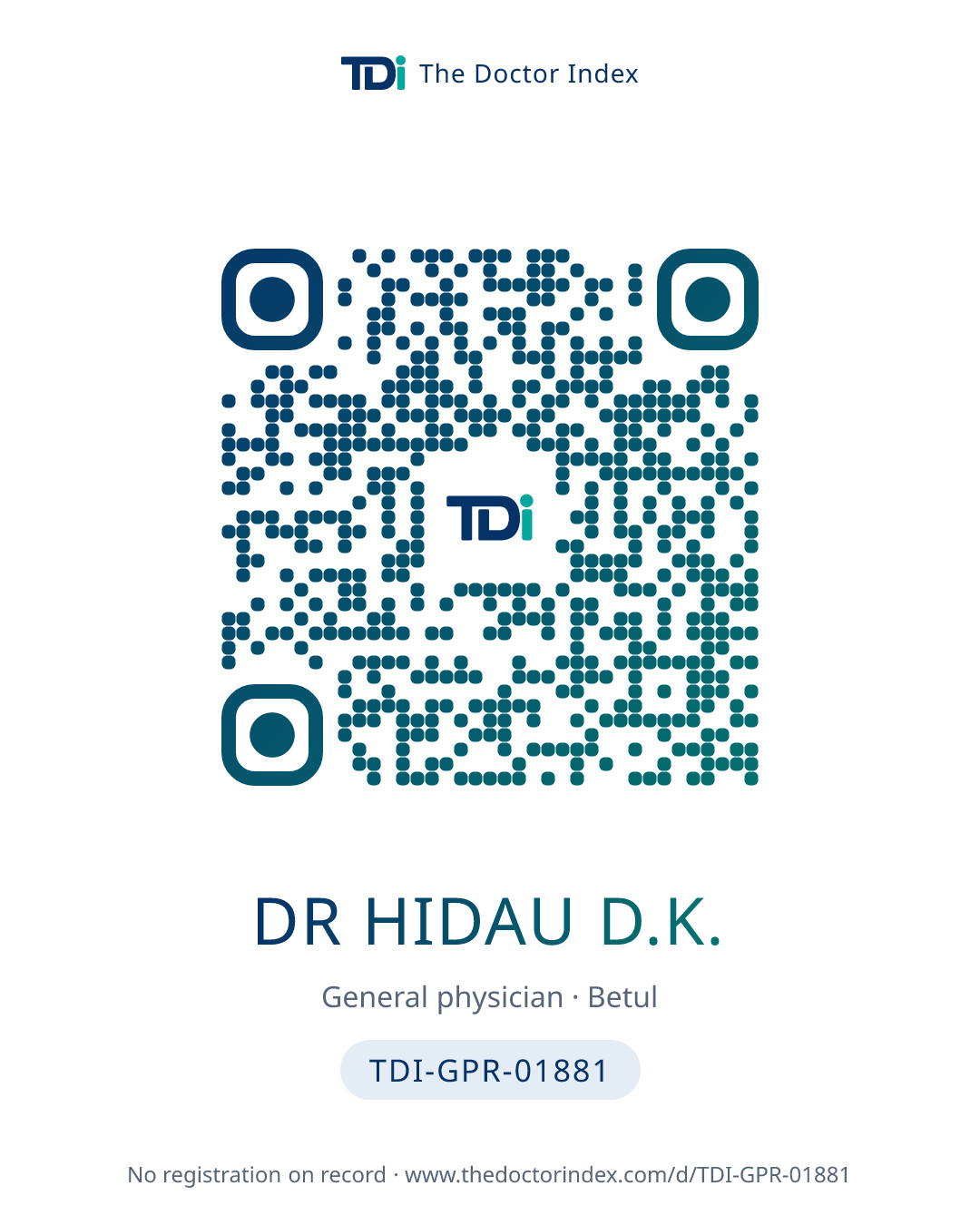 QR card for Dr Hidau D.K., TDI-GPR-01881