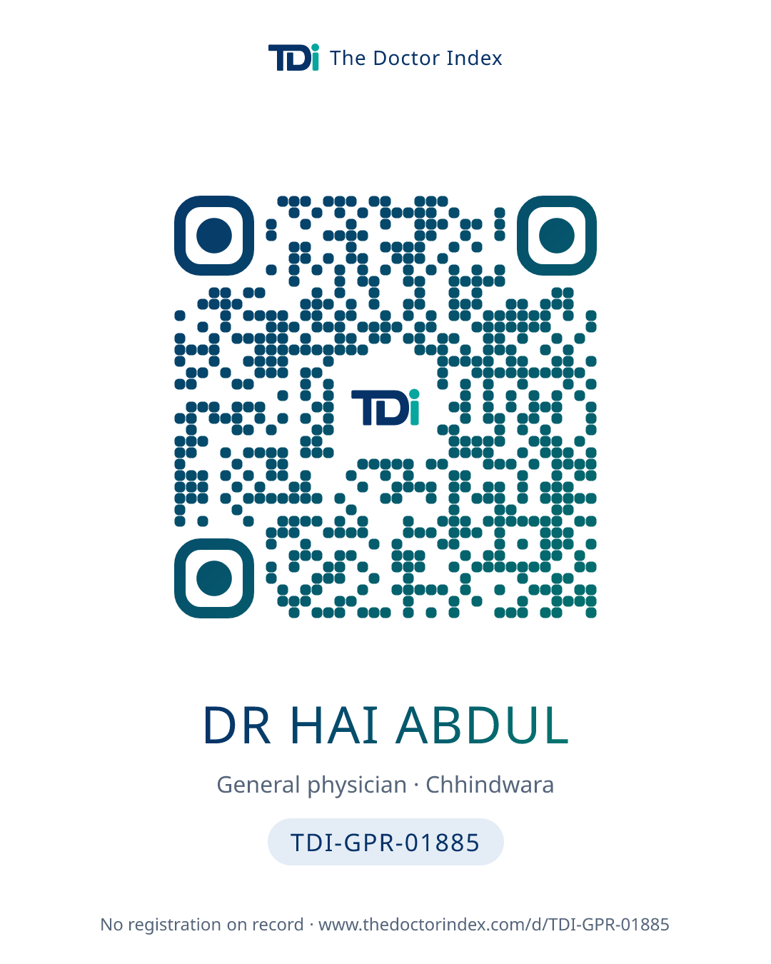 QR card for Dr Hai Abdul, TDI-GPR-01885