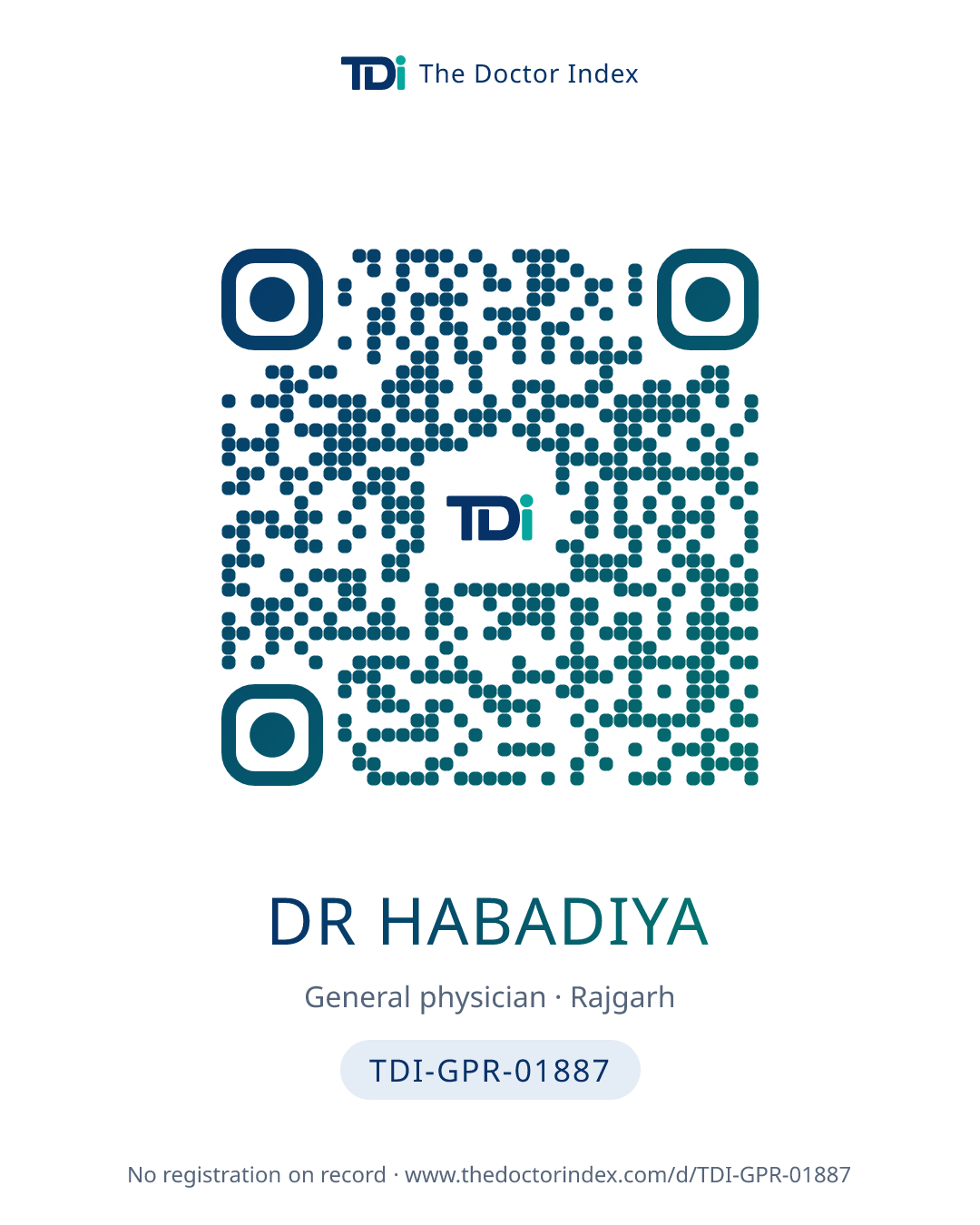 QR card for Dr Habadiya, TDI-GPR-01887