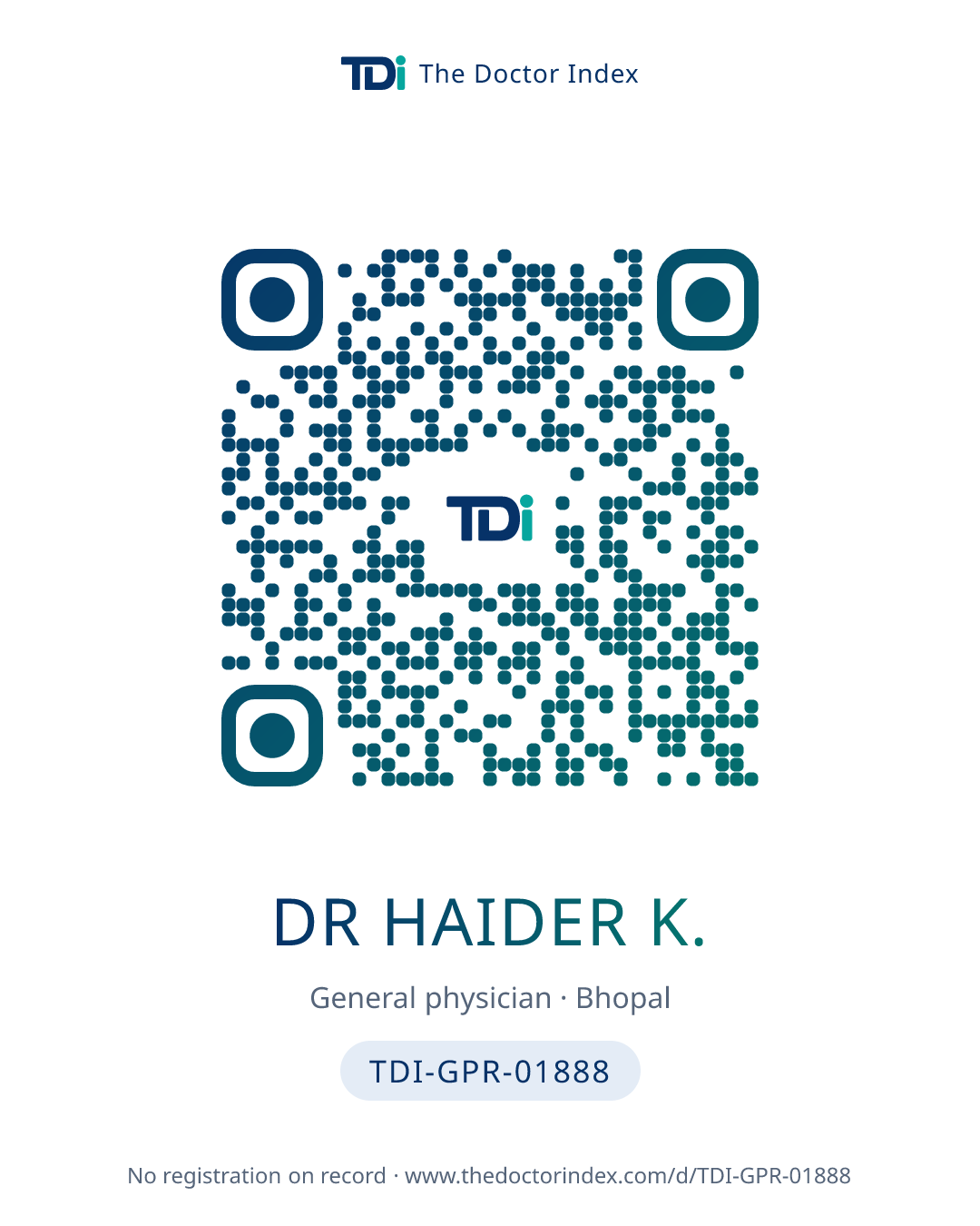 QR card for Dr Haider K., TDI-GPR-01888