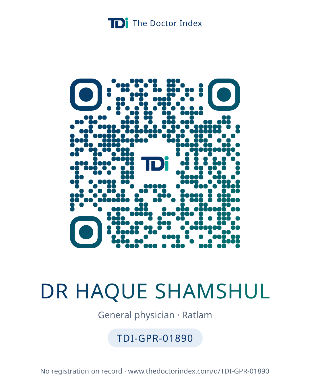 QR card for Dr Haque Shamshul, TDI-GPR-01890