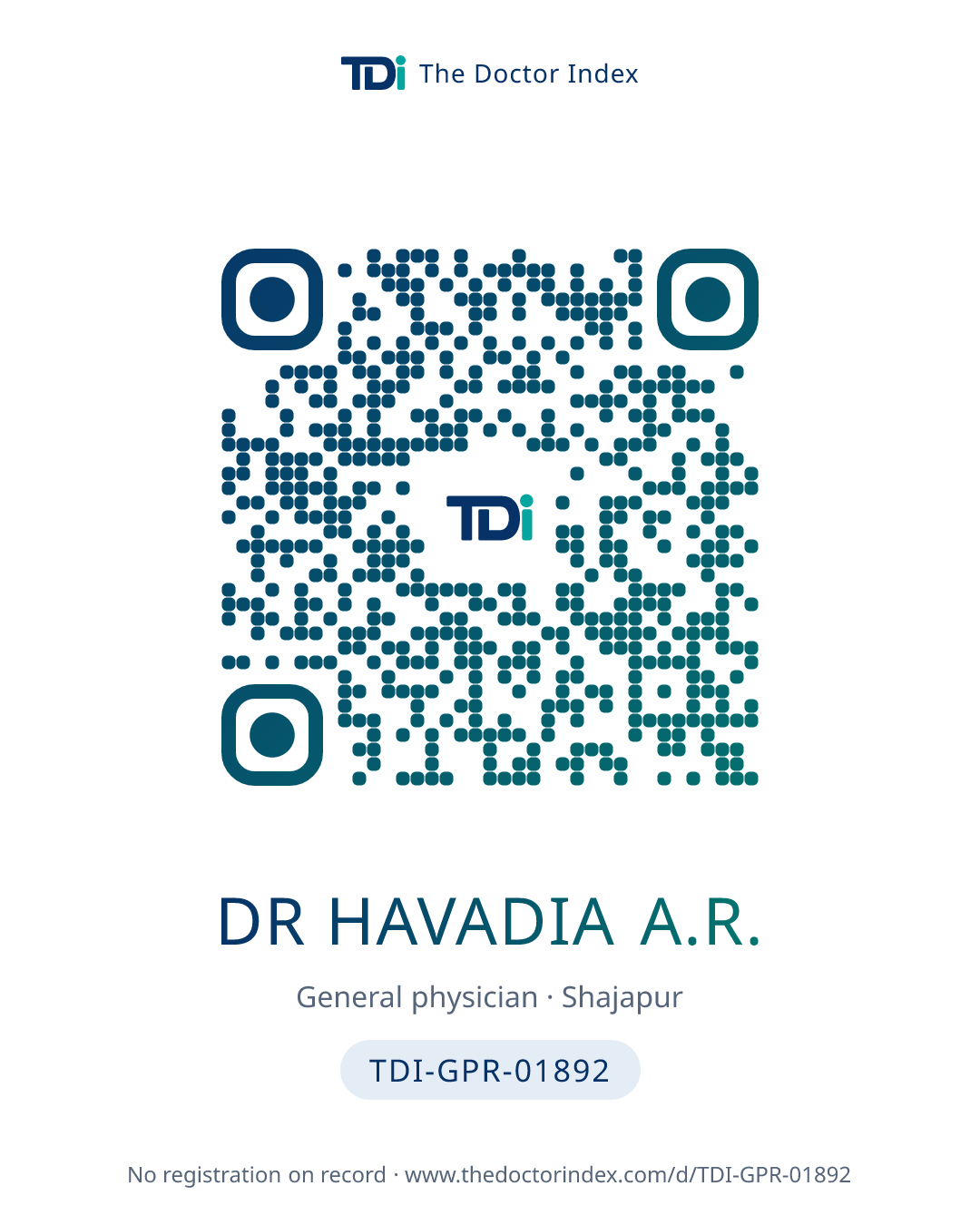 QR card for Dr Havadia A.R., TDI-GPR-01892