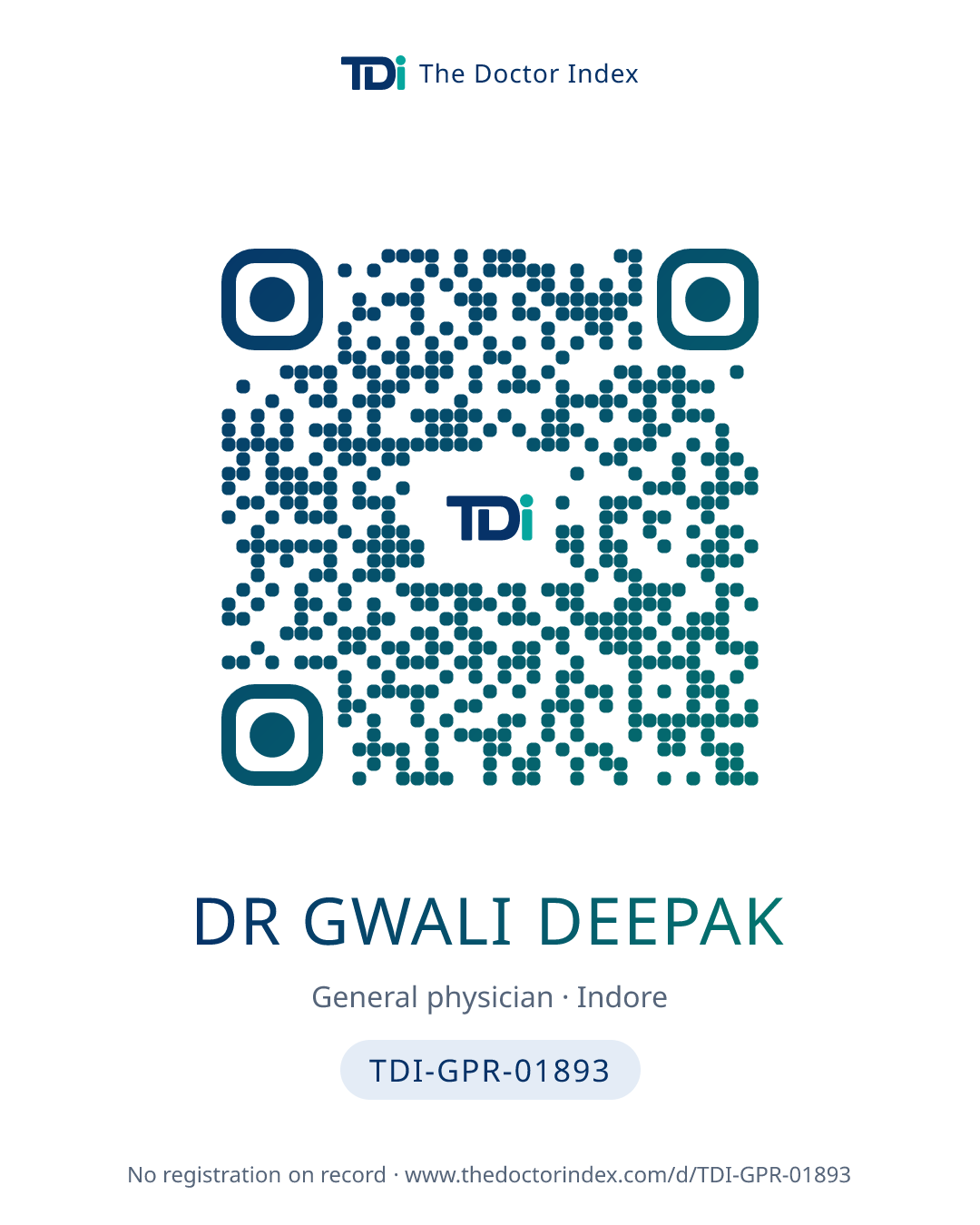 QR card for Dr Gwali Deepak, TDI-GPR-01893