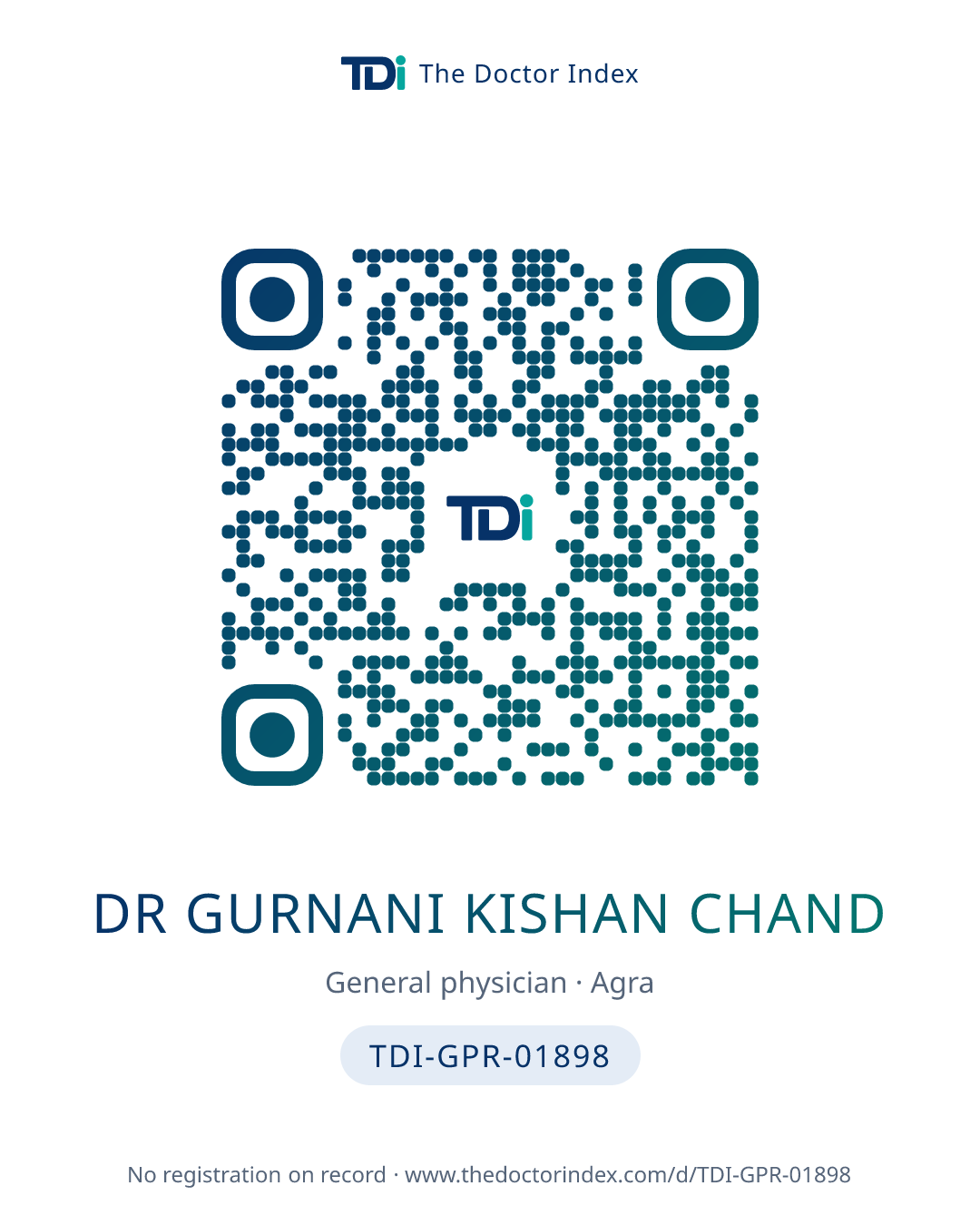QR card for Dr Gurnani Kishan Chand, TDI-GPR-01898