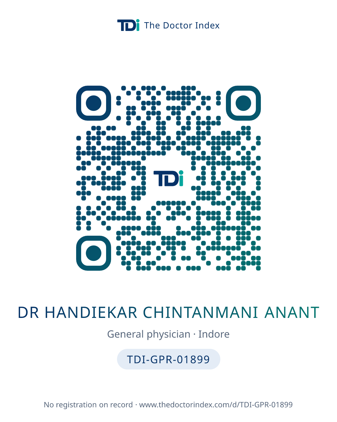 QR card for Dr Handiekar Chintanmani Anant, TDI-GPR-01899