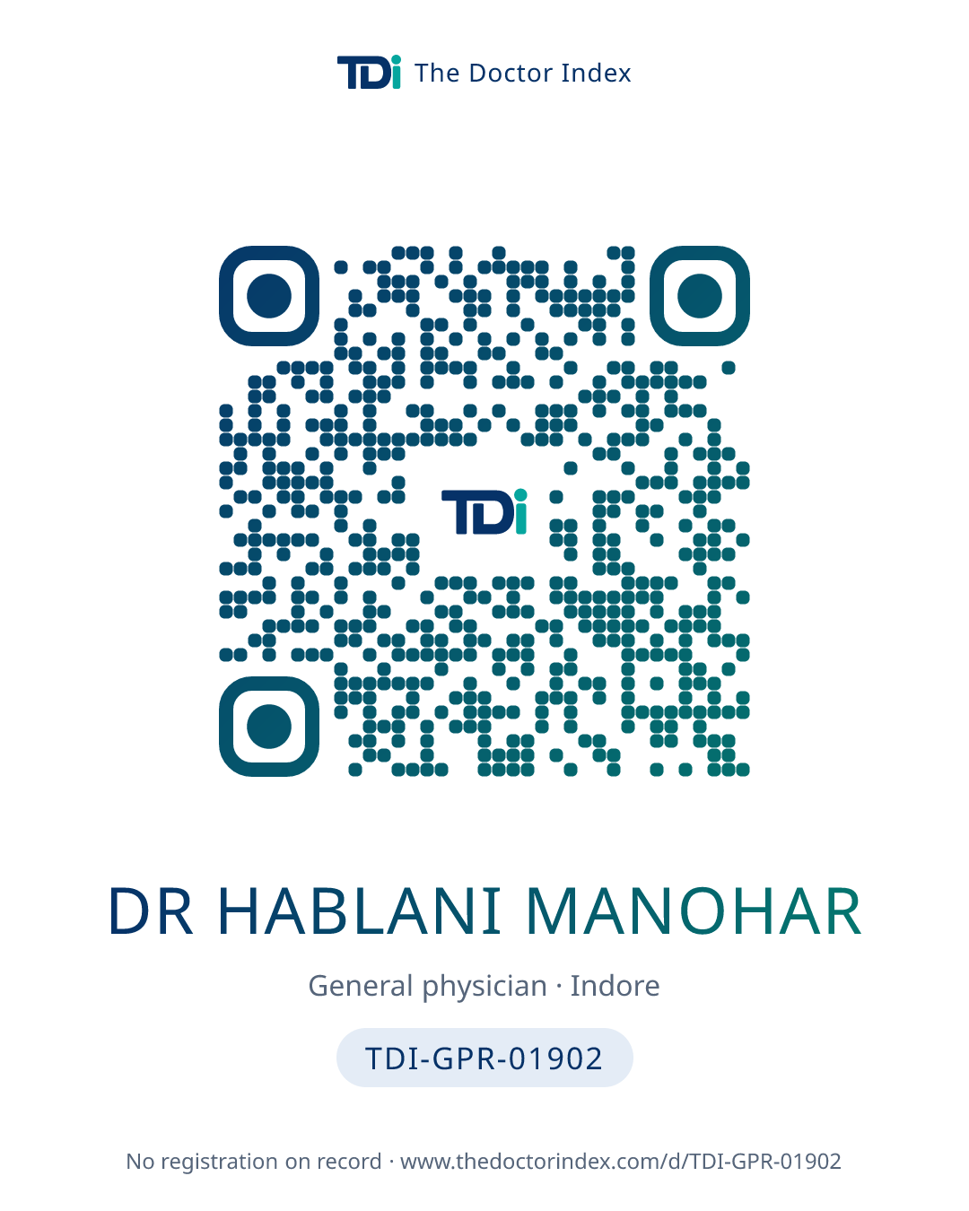 QR card for Dr Hablani Manohar, TDI-GPR-01902