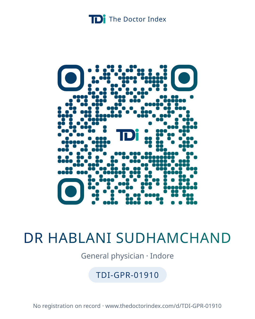 QR card for Dr Hablani Sudhamchand, TDI-GPR-01910
