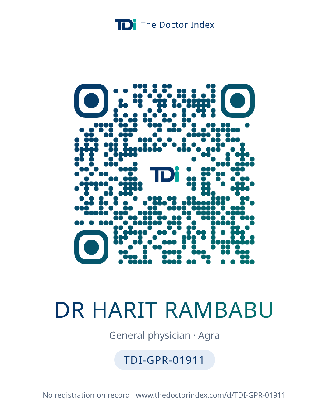 QR card for Dr Harit Rambabu, TDI-GPR-01911
