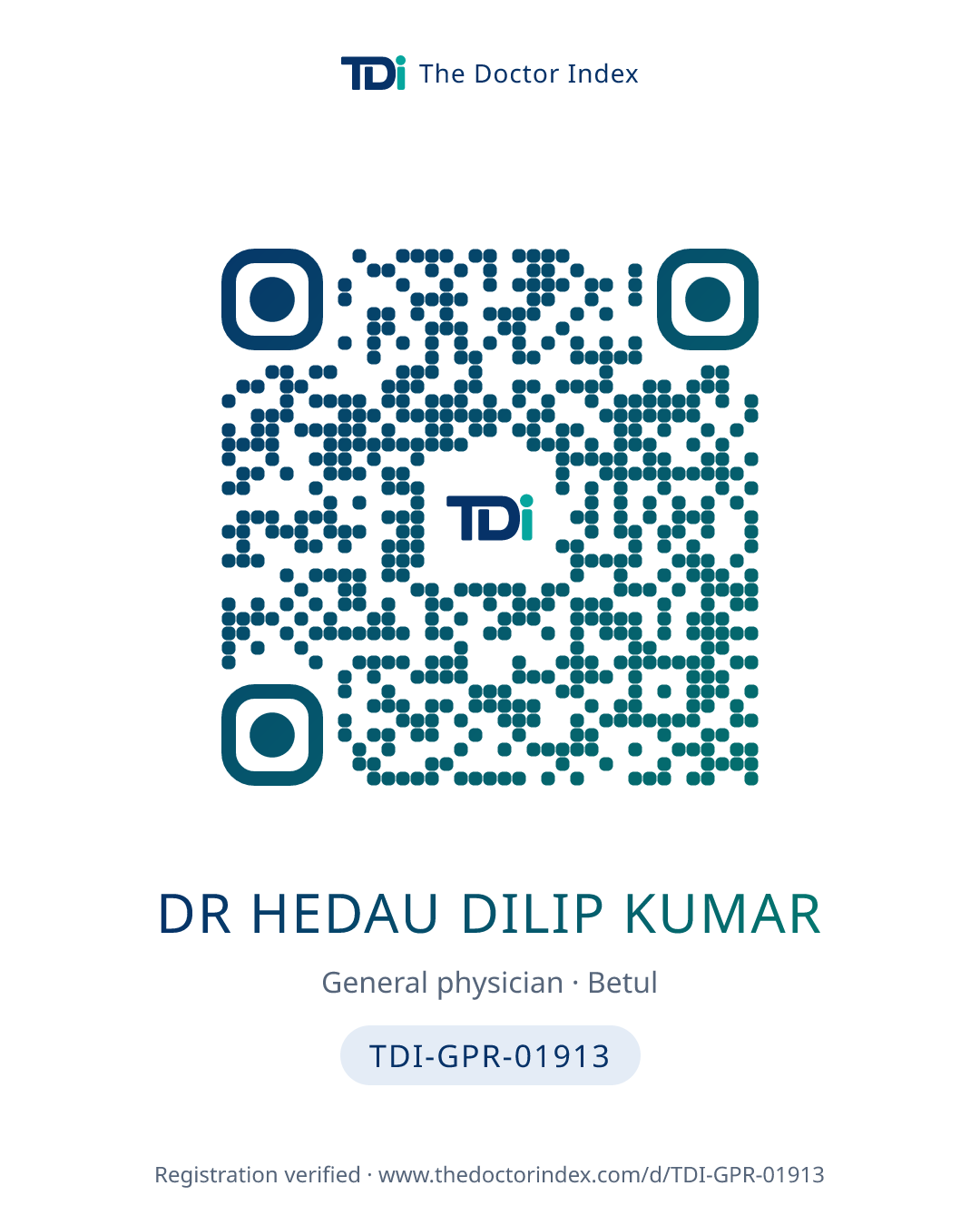 QR card for Dr Hedau Dilip Kumar, TDI-GPR-01913