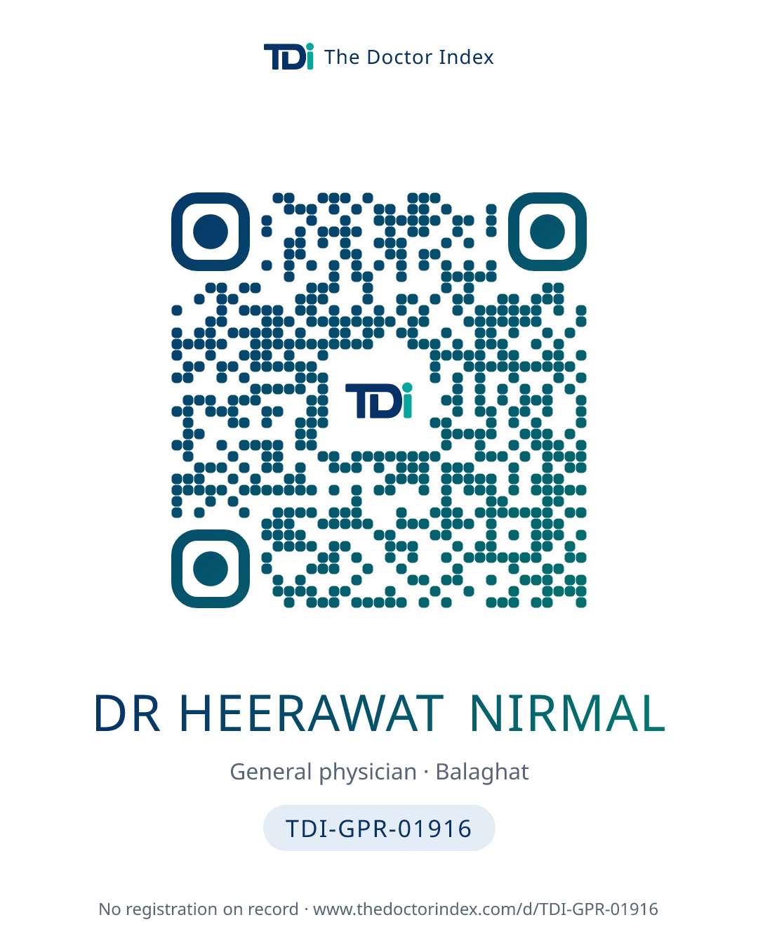 QR card for Dr Heerawat Nirmal, TDI-GPR-01916
