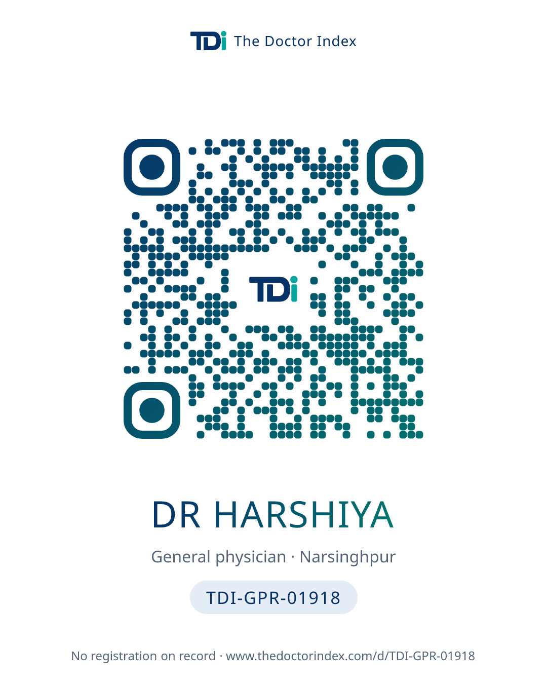 QR card for Dr Harshiya, TDI-GPR-01918