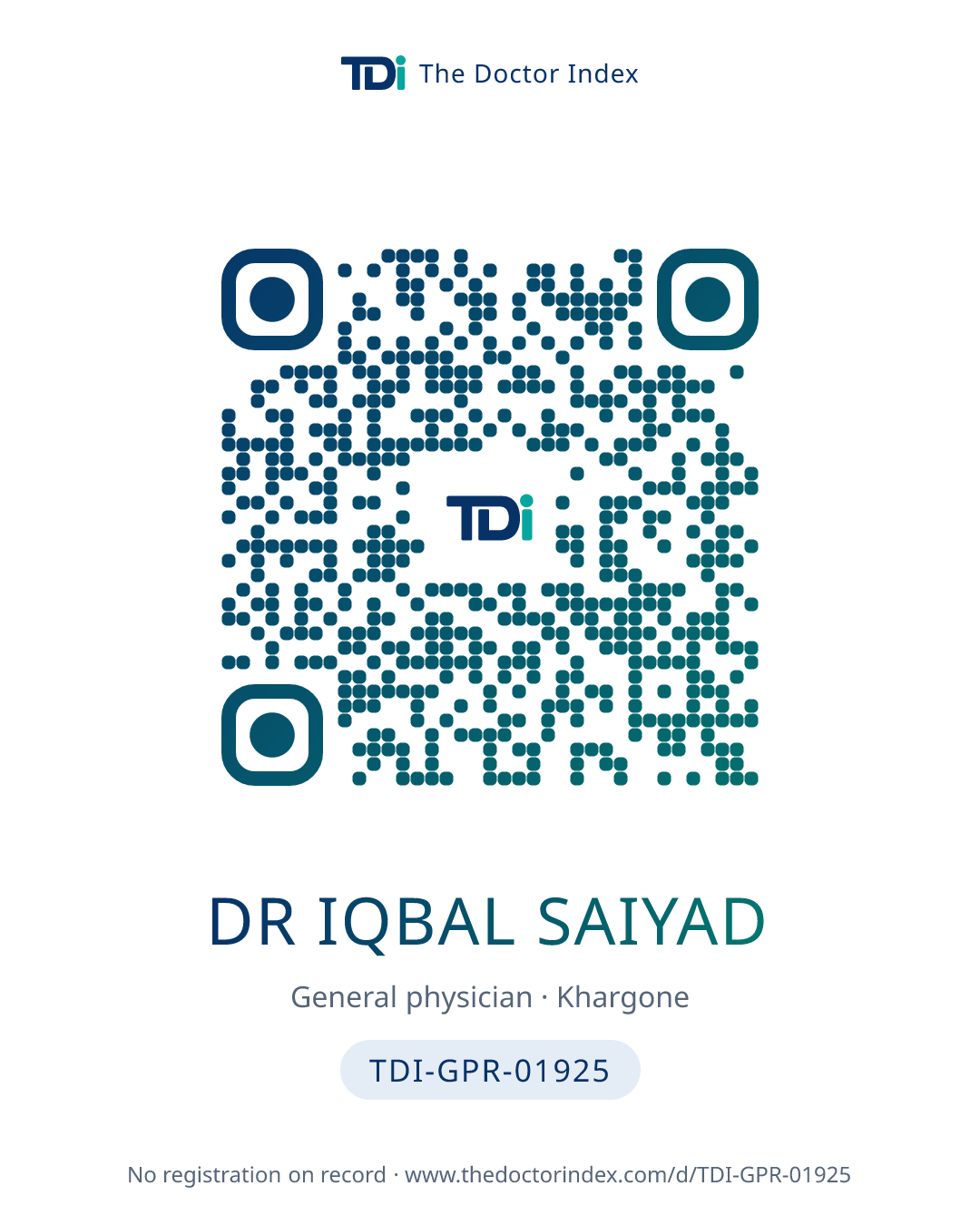 QR card for Dr Iqbal Saiyad, TDI-GPR-01925
