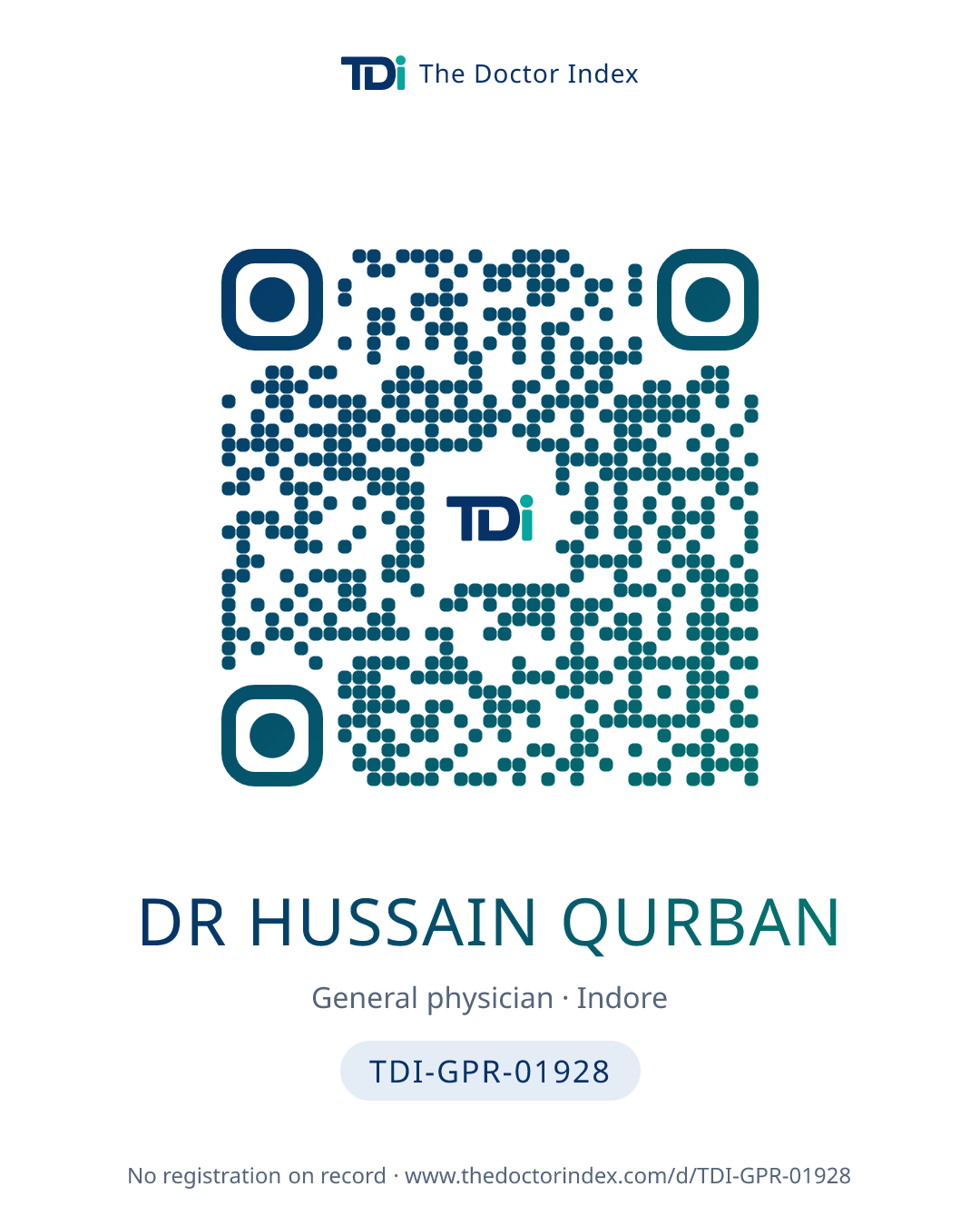 QR card for Dr Hussain Qurban, TDI-GPR-01928