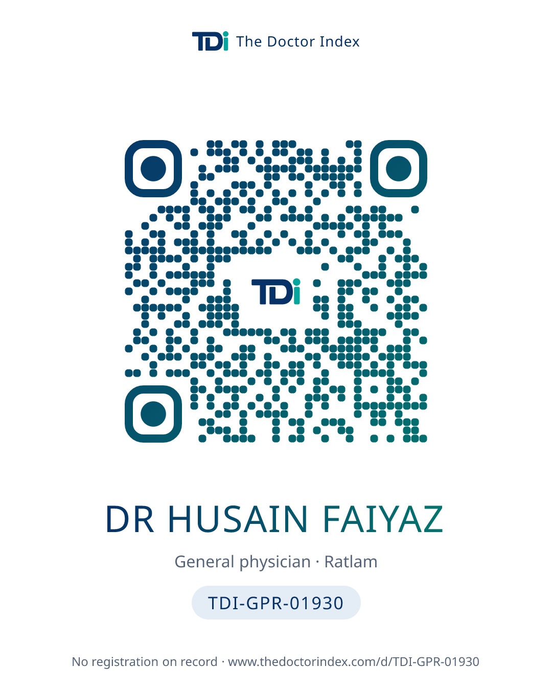 QR card for Dr Husain Faiyaz, TDI-GPR-01930