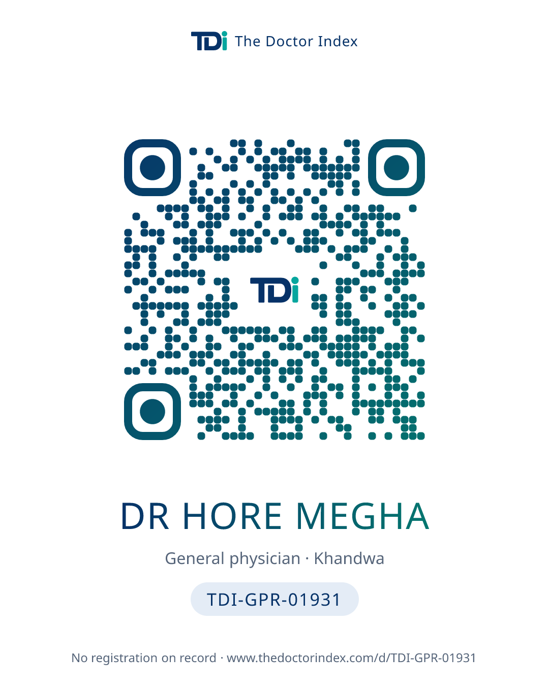 QR card for Dr Hore Megha, TDI-GPR-01931