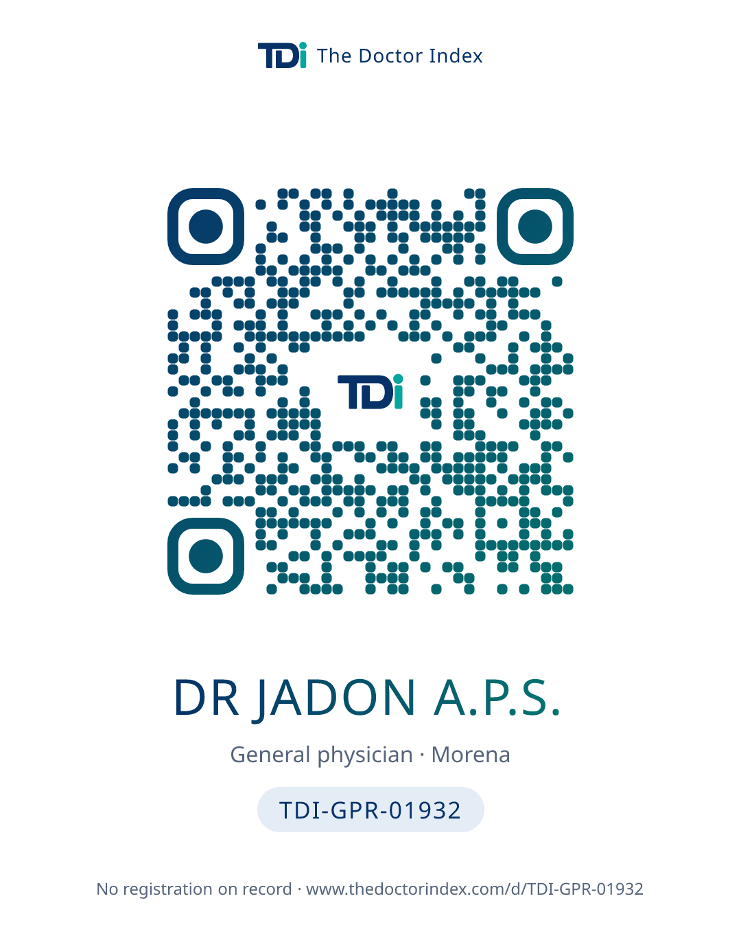 QR card for Dr Jadon A.P.S., TDI-GPR-01932