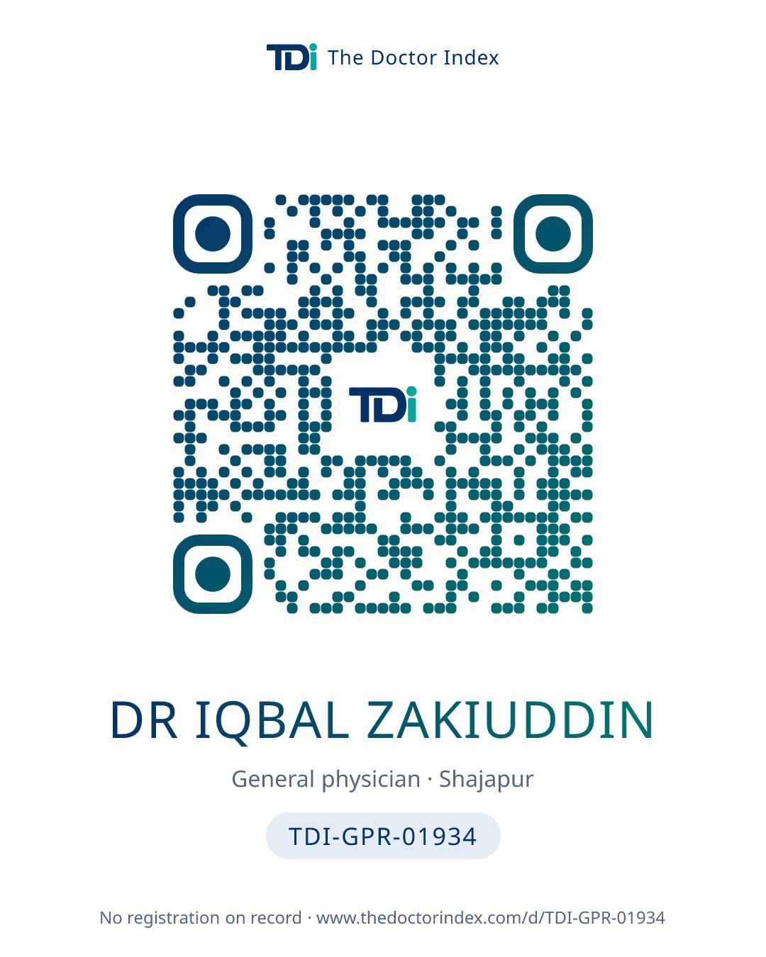 QR card for Dr Iqbal Zakiuddin, TDI-GPR-01934